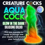 Creature Cocks Aqua-Cock Glow in the Dark Silicone Dildo - Multicolor
