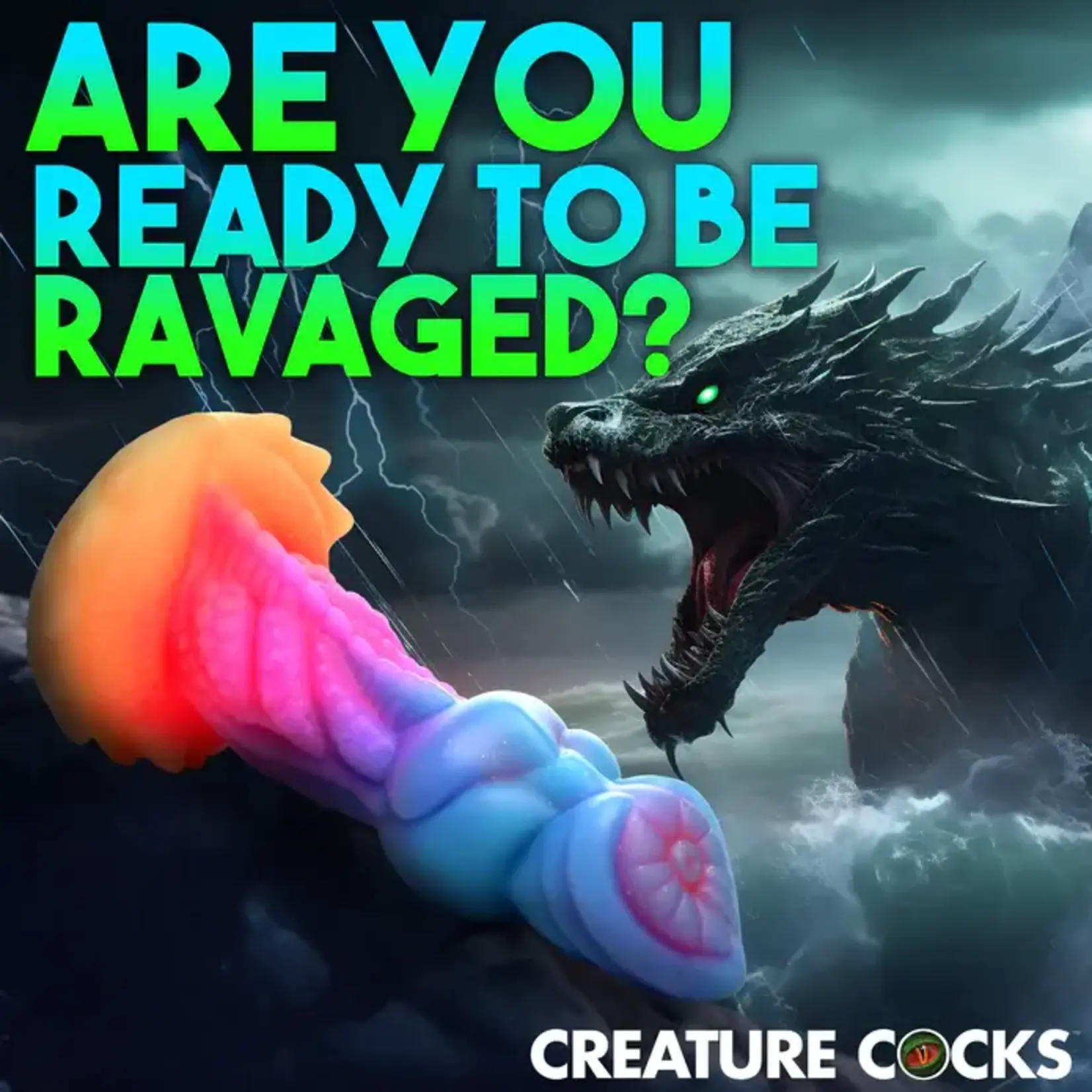 Creature Cocks Aqua-Cock Glow in the Dark Silicone Dildo - Multicolor