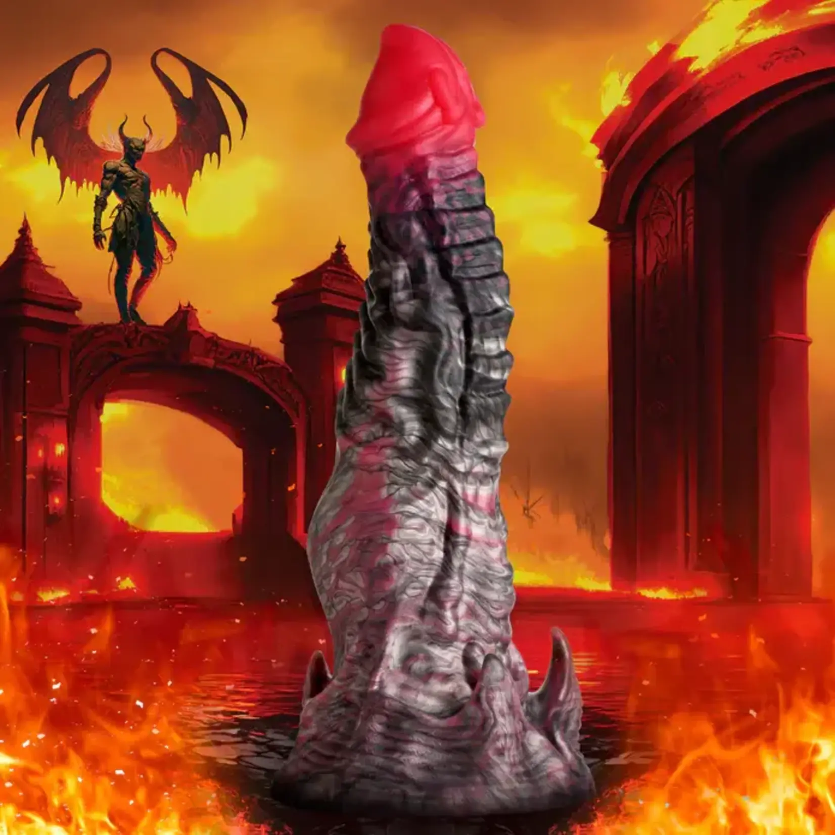 Creature Cocks Hades Silicone Dildo - Medium - Black/Red