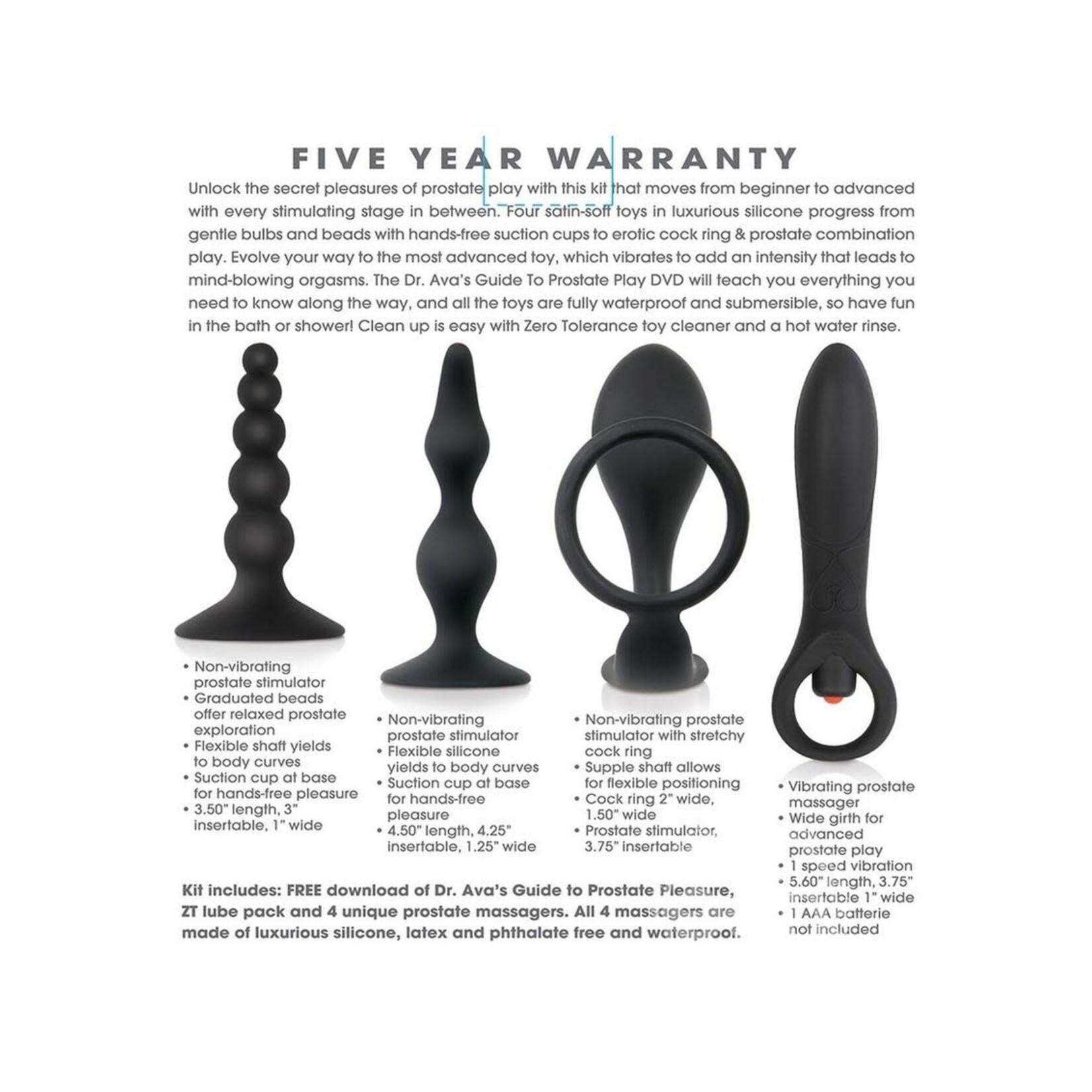Zero Tolerance Intro To Prostate Silicone With Movie And Lube (4Piece Kt) - Black