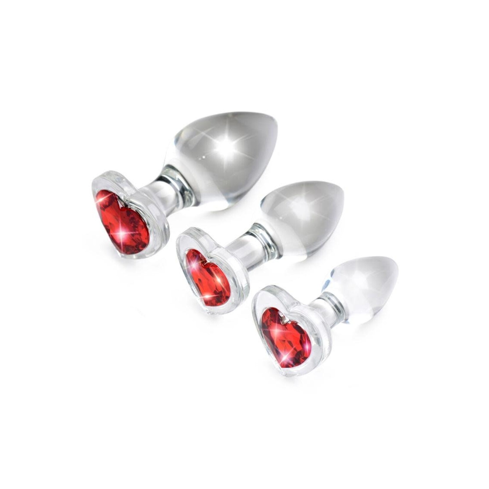 Booty Sparks Red Heart Gem Glass Plug Set 3pc - S/M/L - Red/Clear