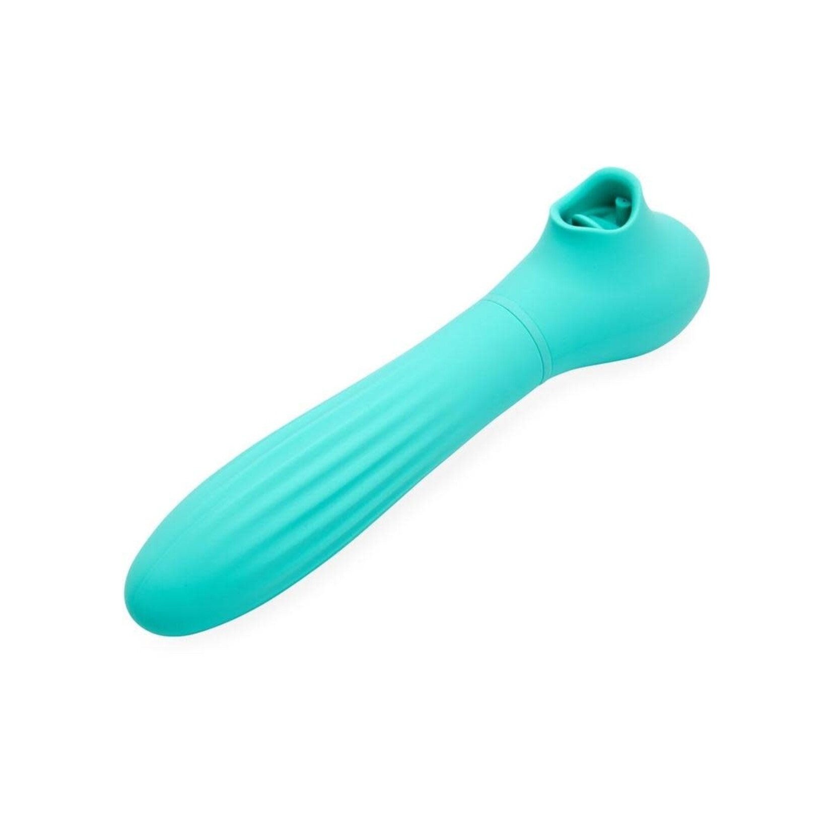 Nu Sensuelle Daisy Rechargeable Silicone Triple Action Thrusting Tongue Suction Vibrator - Electric Blue