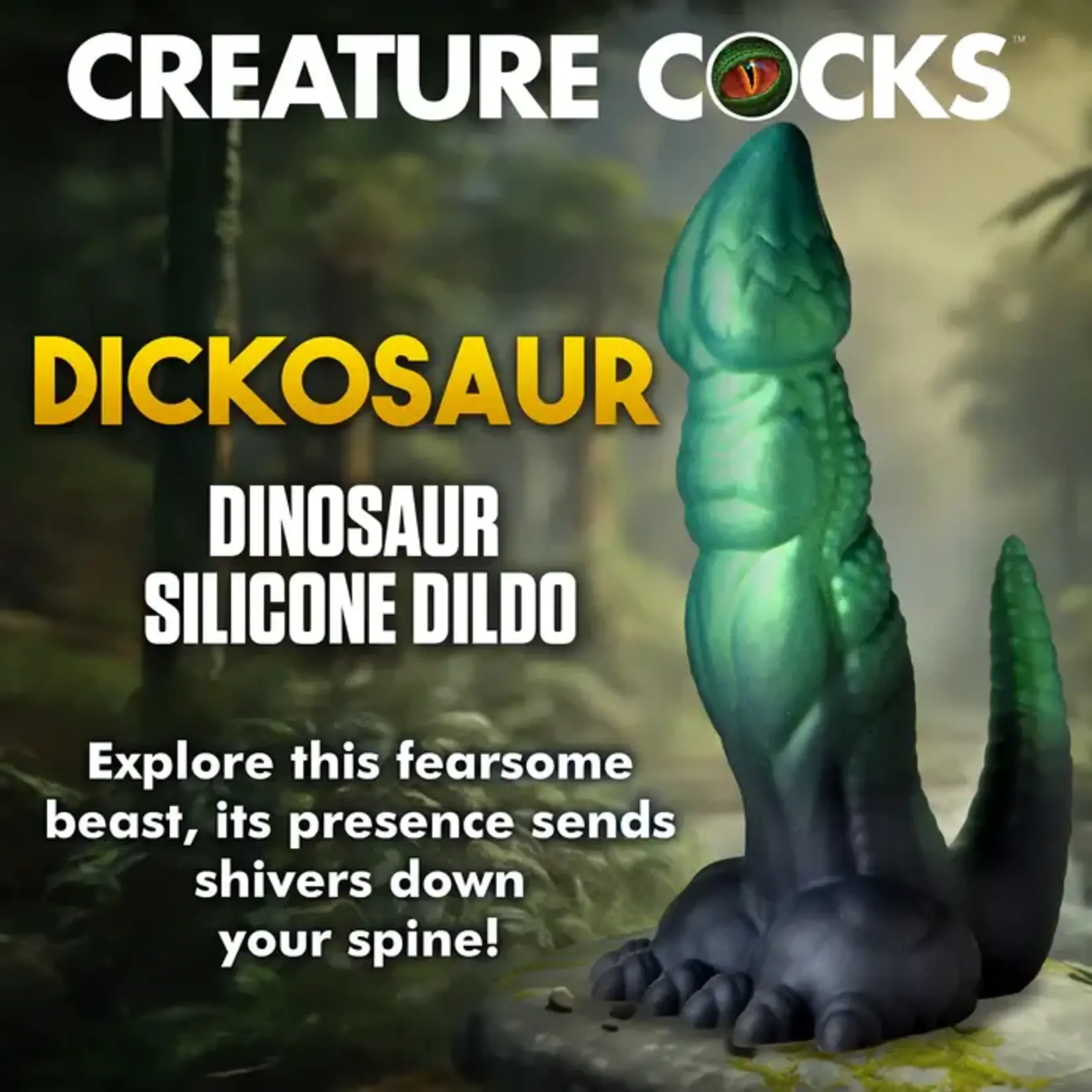 Creature Cocks Dickosaur Dinosaur Silicone Dildo - Green/Black