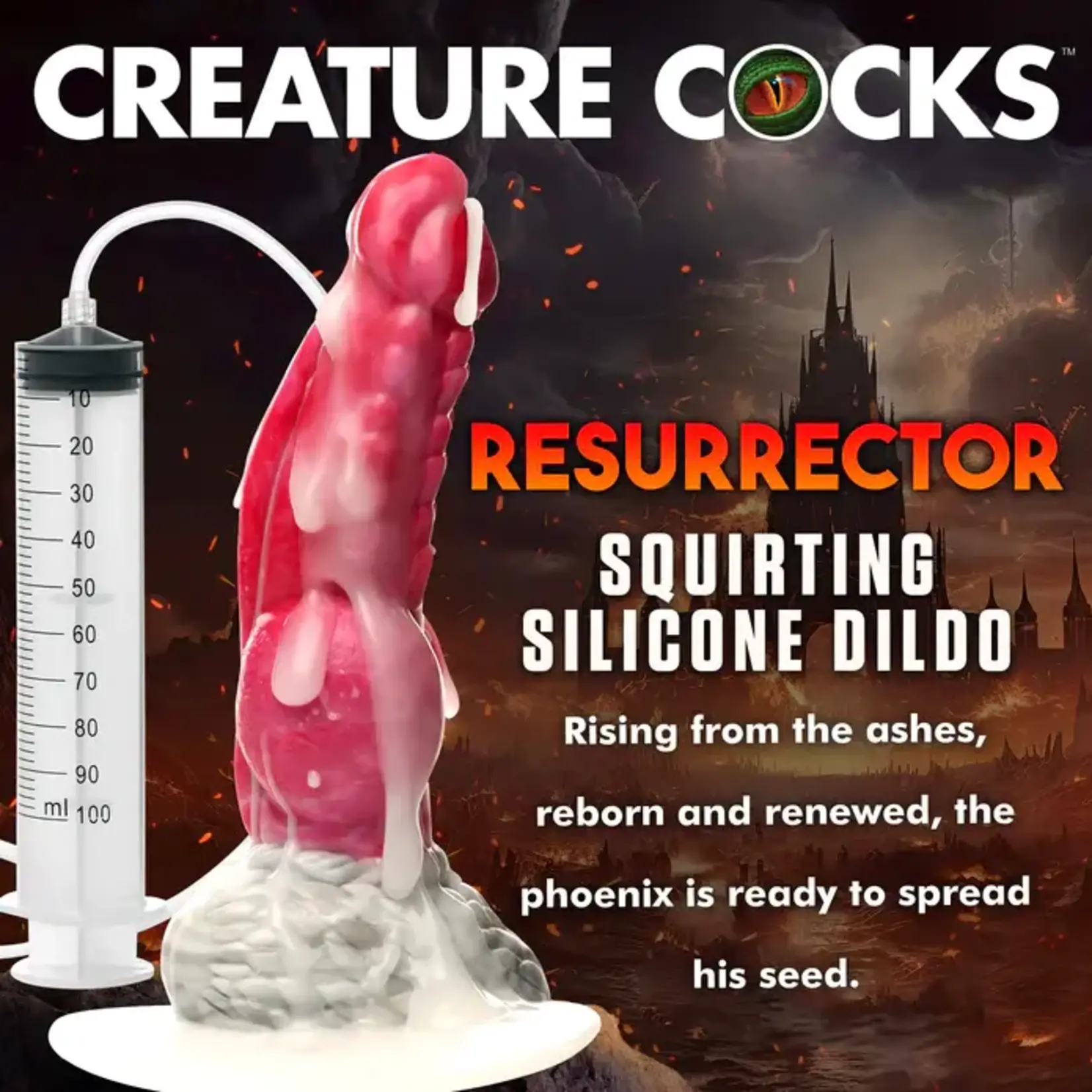 Creature Cocks Resurrector Phoenix Squirting Silicone Dildo - Red/White