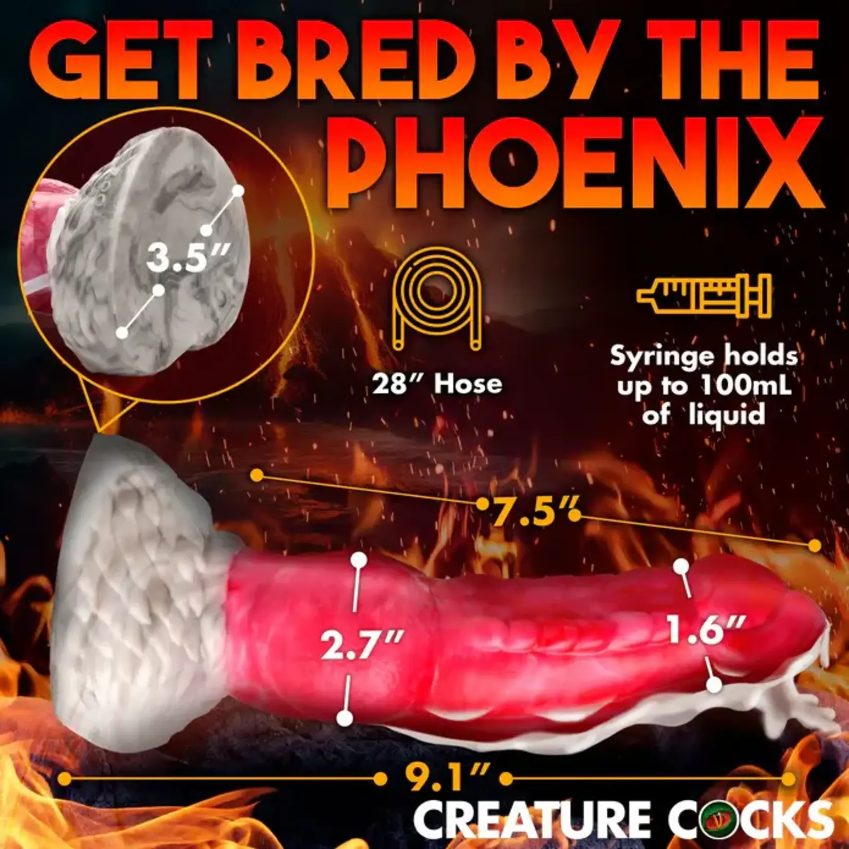 Creature Cocks Resurrector Phoenix Squirting Silicone Dildo - Red/White