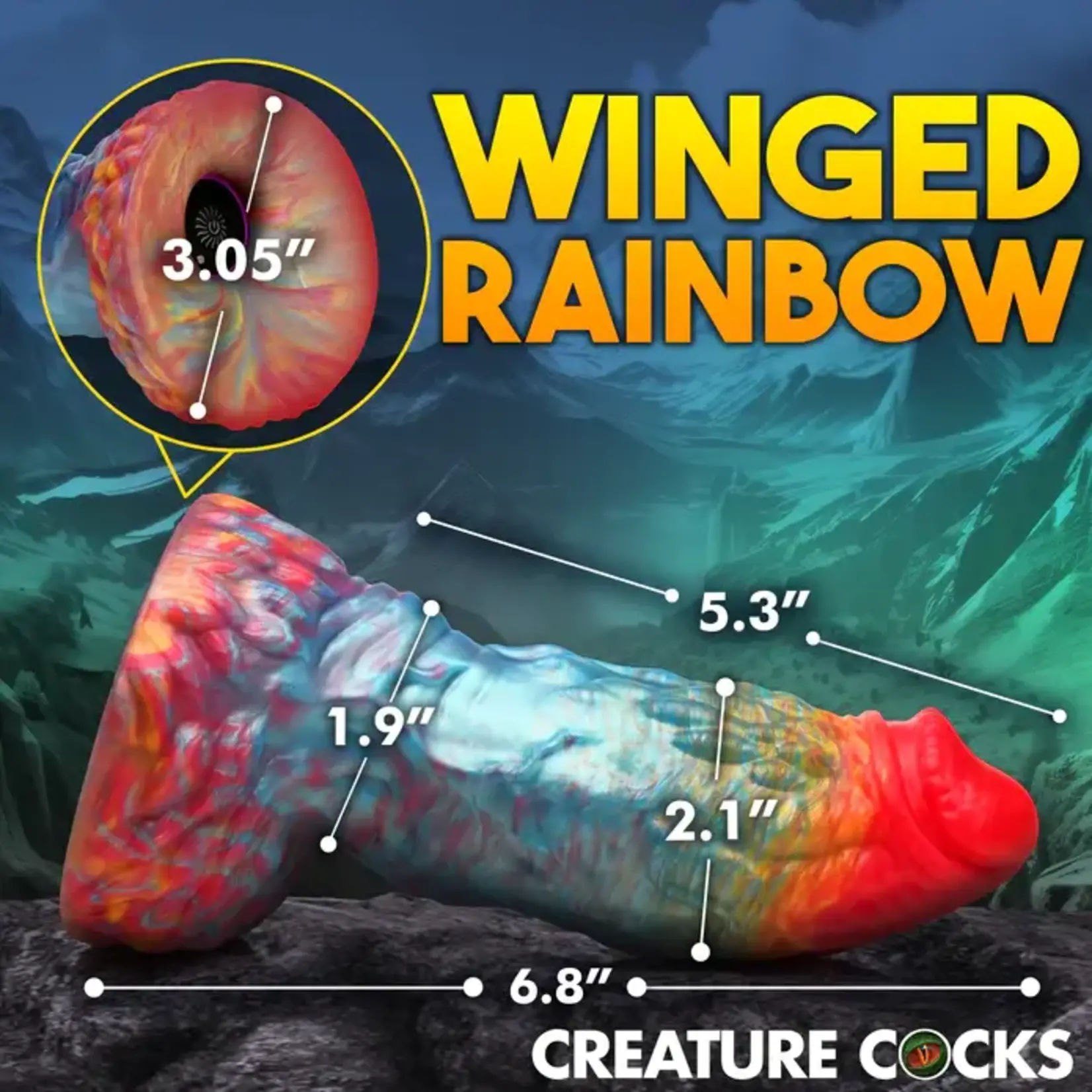 Creature Cocks Phoenix Vibrating Rechargeable Silicone Dildo - Rainbow