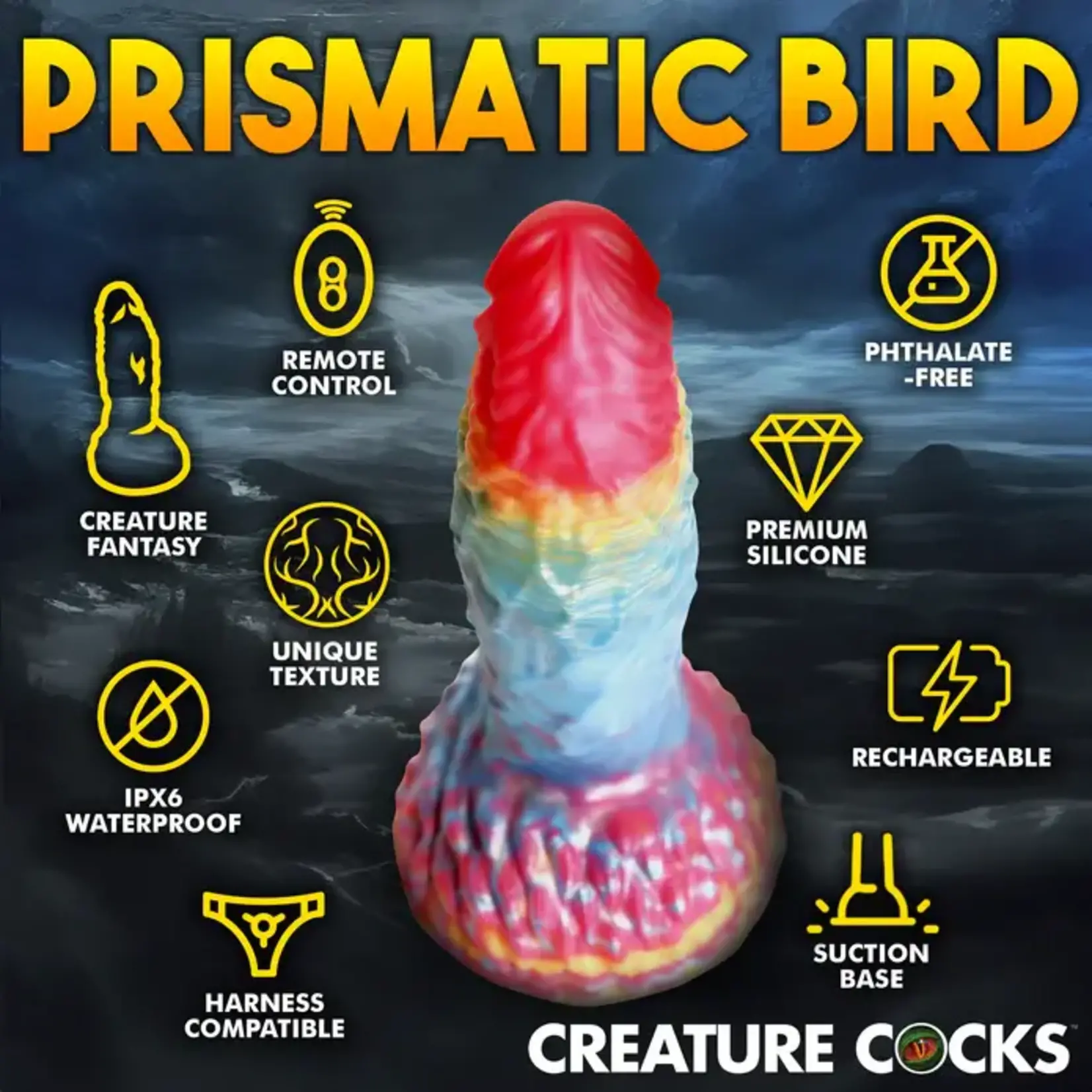 Creature Cocks Phoenix Vibrating Rechargeable Silicone Dildo - Rainbow