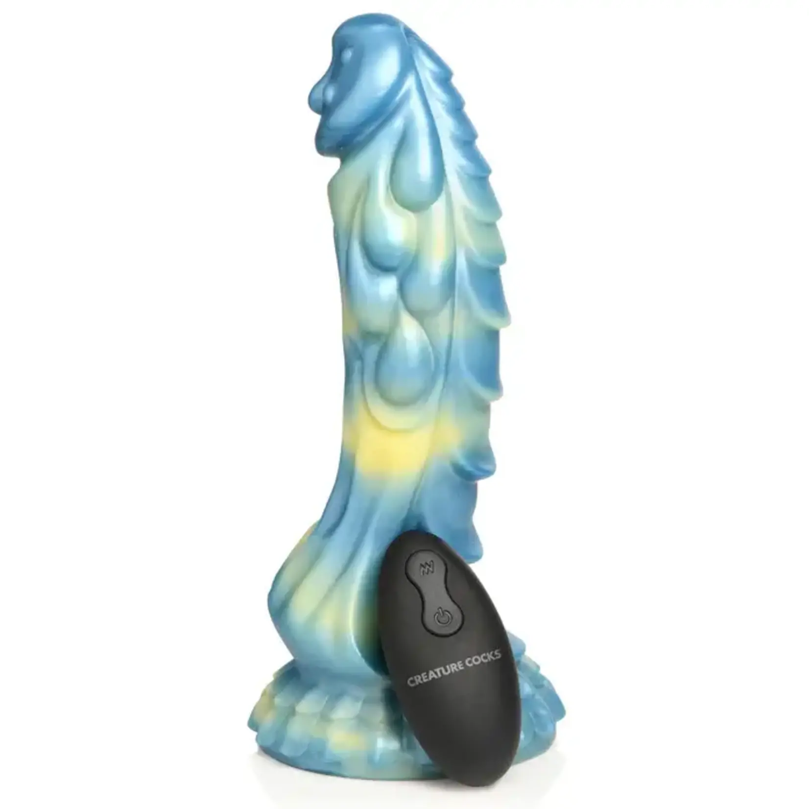 Creature Cocks Sea Stallion Silicone Rechargeable Dildo with Remote - Blue/Yellow