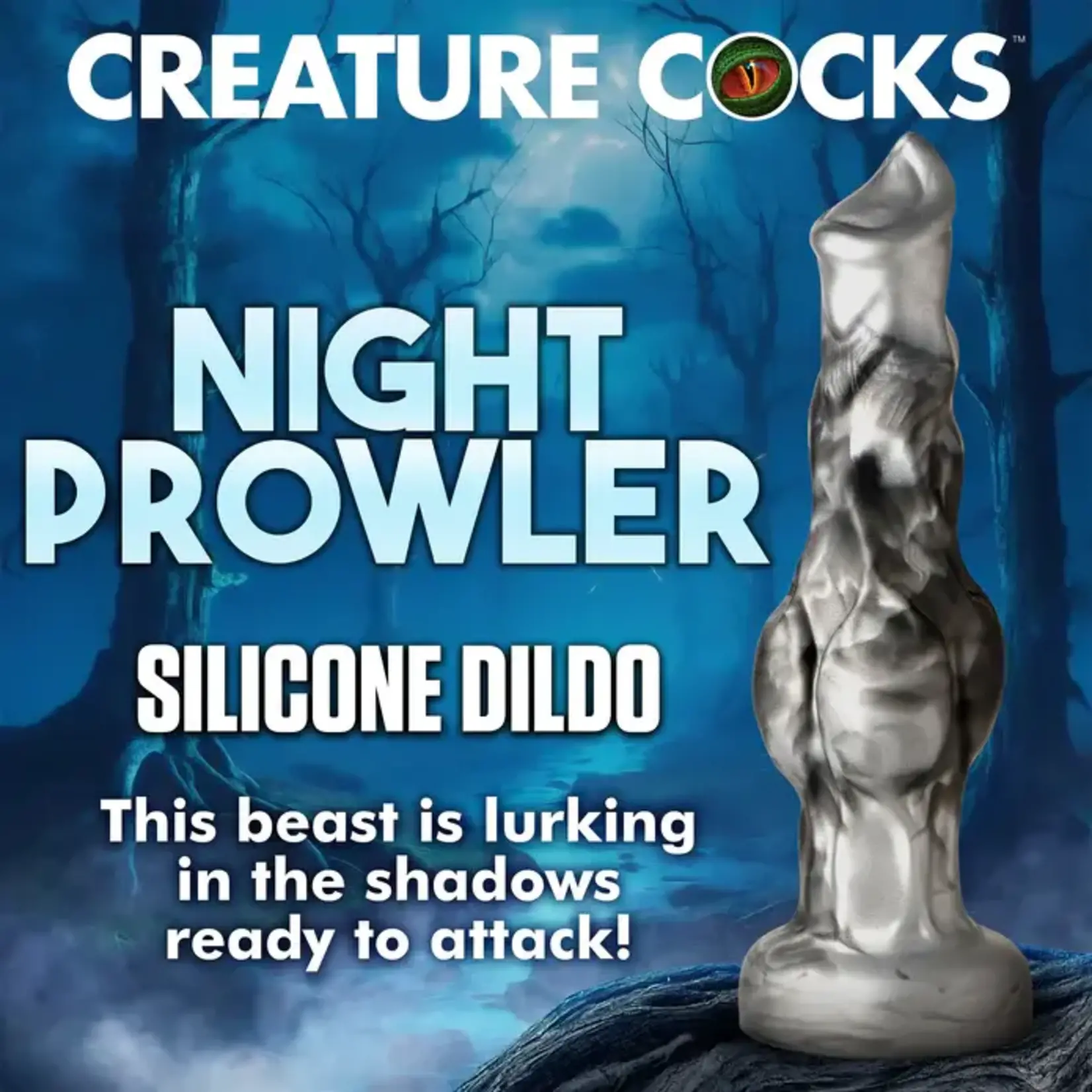 Night Prowler Silicone Dildo - Small - Silver/Black