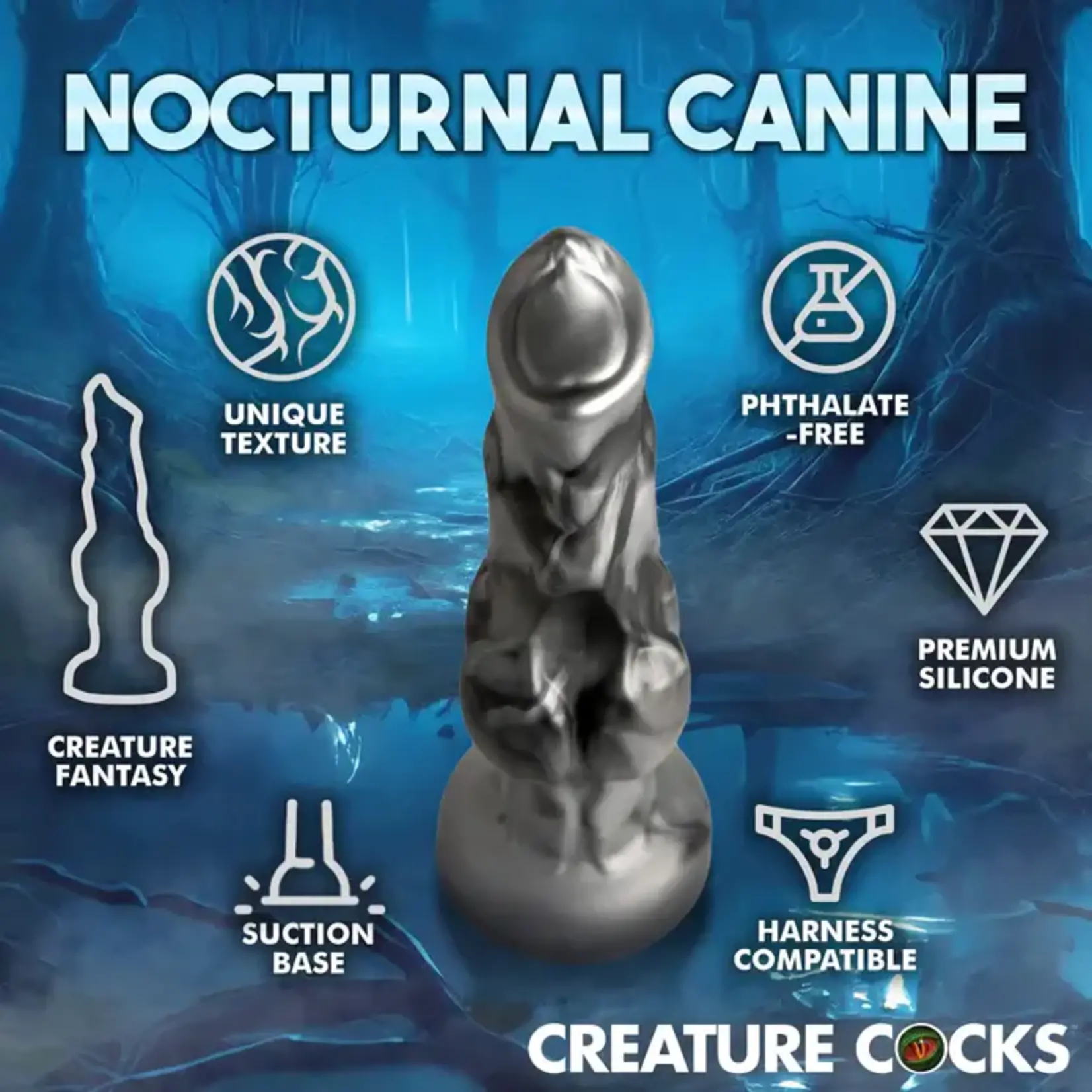 Night Prowler Silicone Dildo - Small - Silver/Black