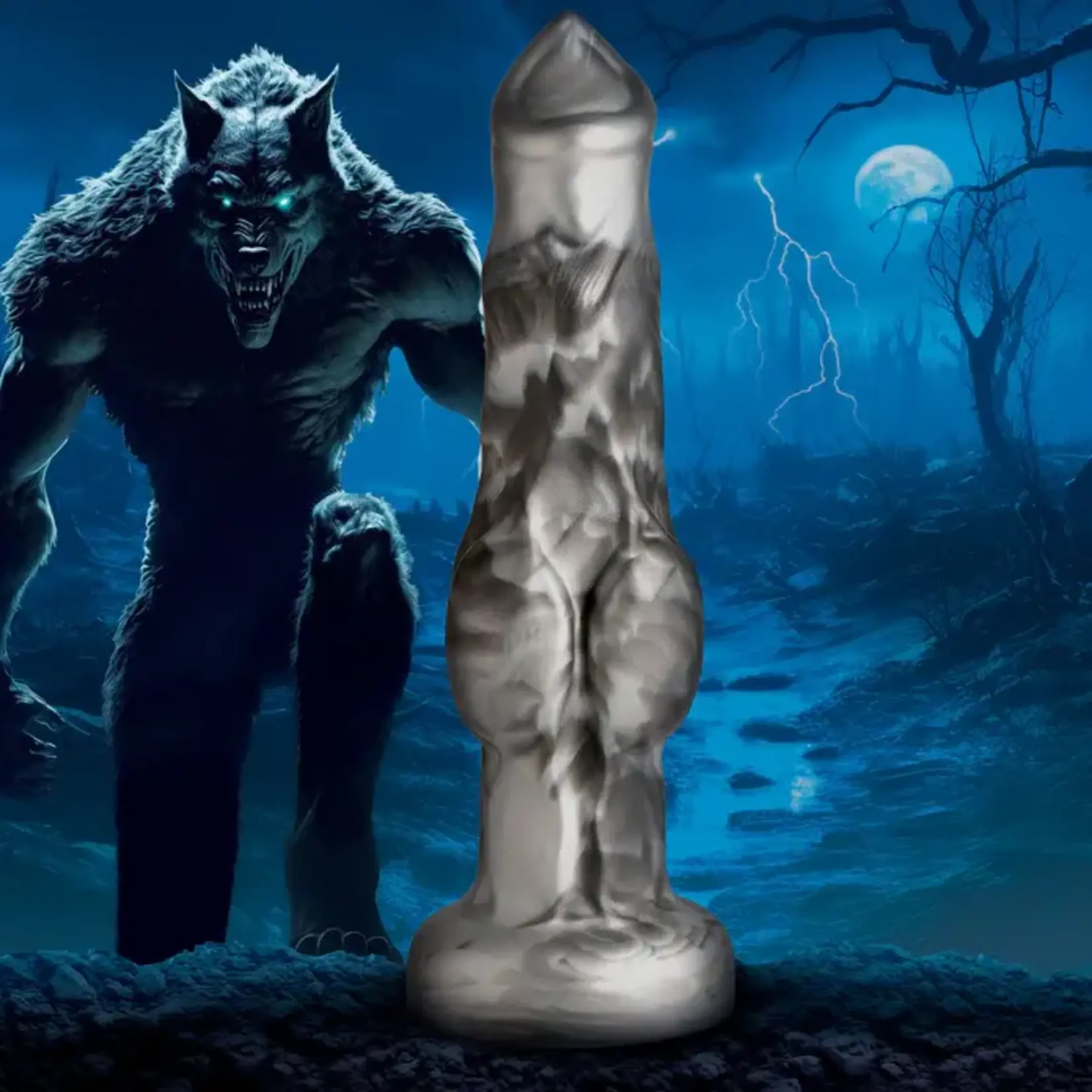 Night Prowler Silicone Dildo - Small - Silver/Black