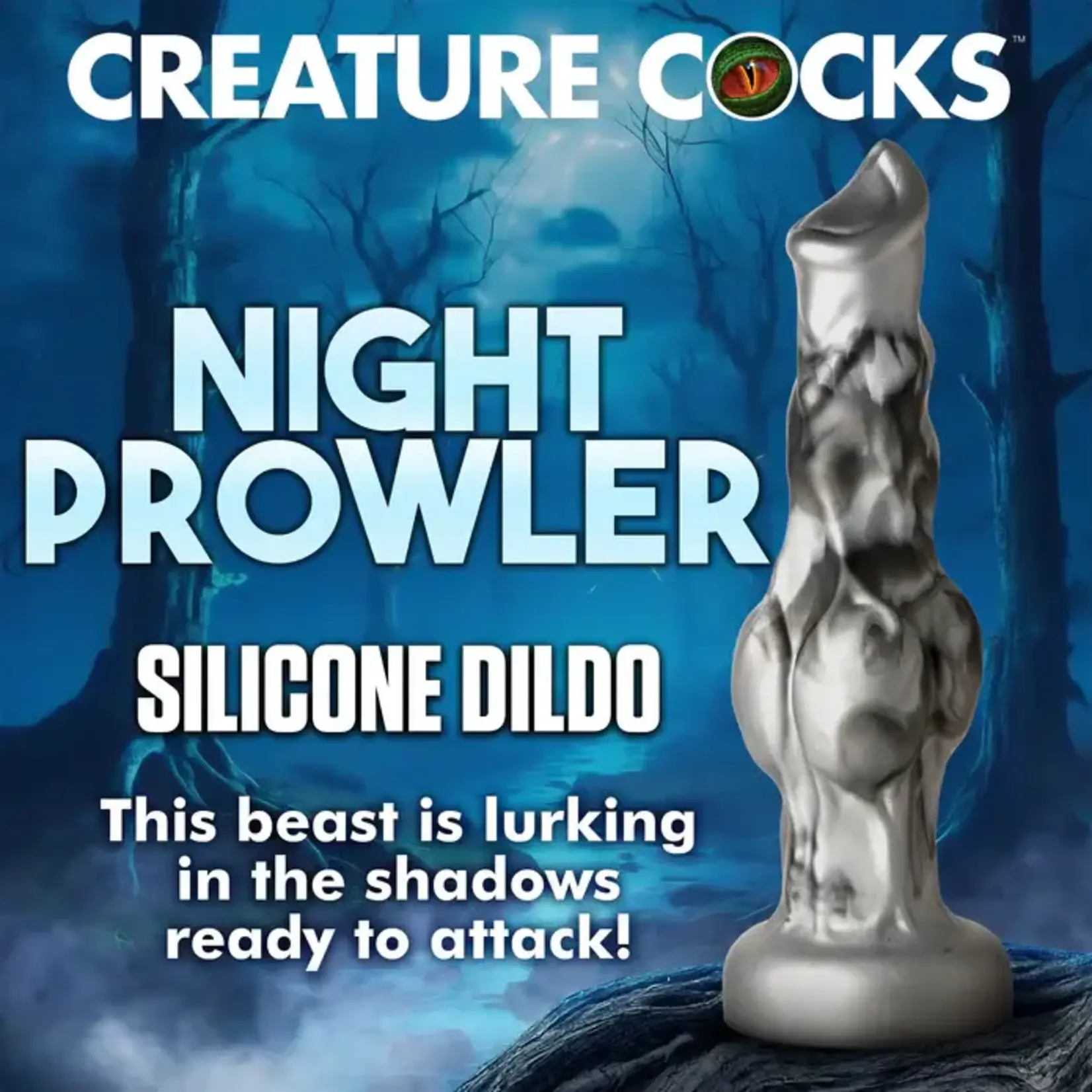 Night Prowler Silicone Dildo - Medium - Silver/Black
