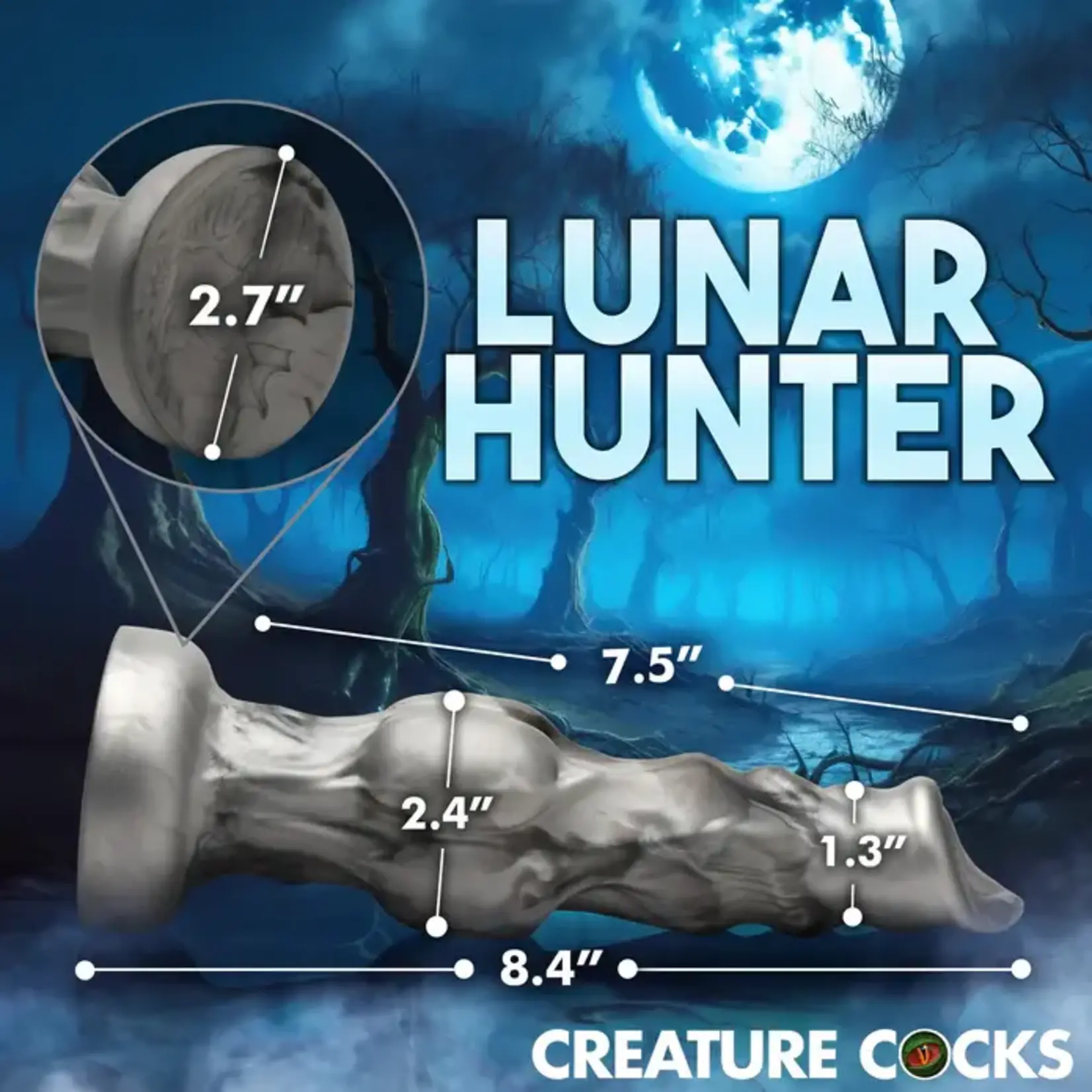 Night Prowler Silicone Dildo - Medium - Silver/Black