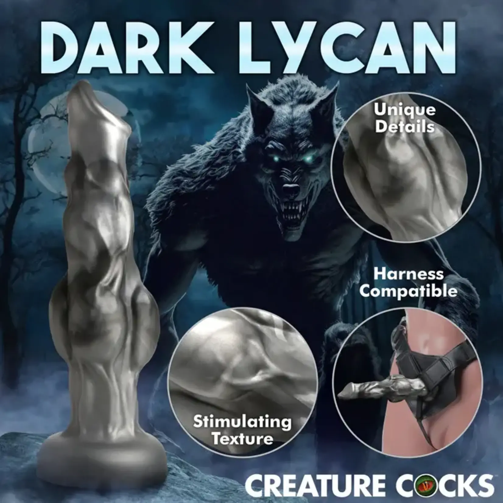 Night Prowler Silicone Dildo - Medium - Silver/Black