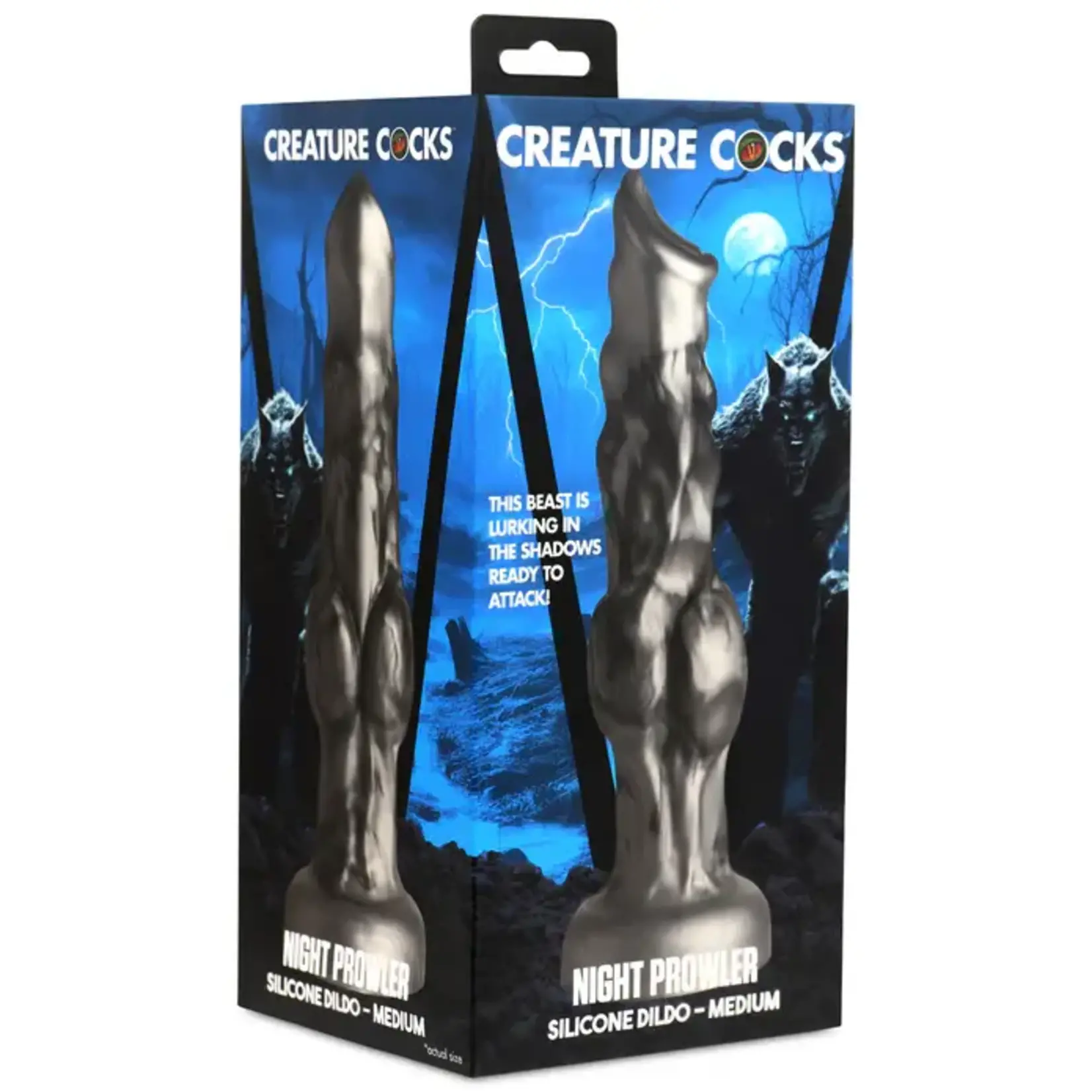 Night Prowler Silicone Dildo - Medium - Silver/Black