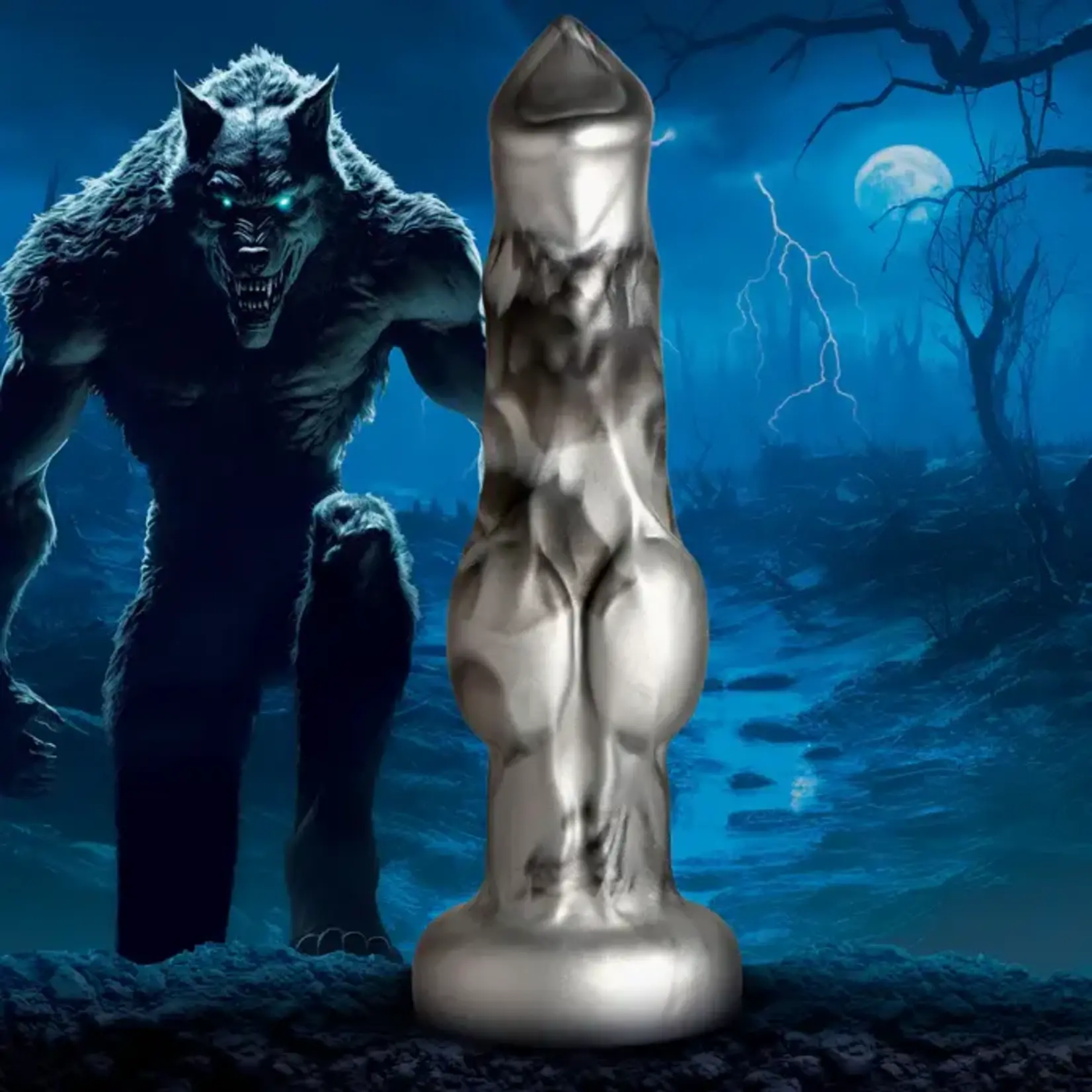 Night Prowler Silicone Dildo - Medium - Silver/Black