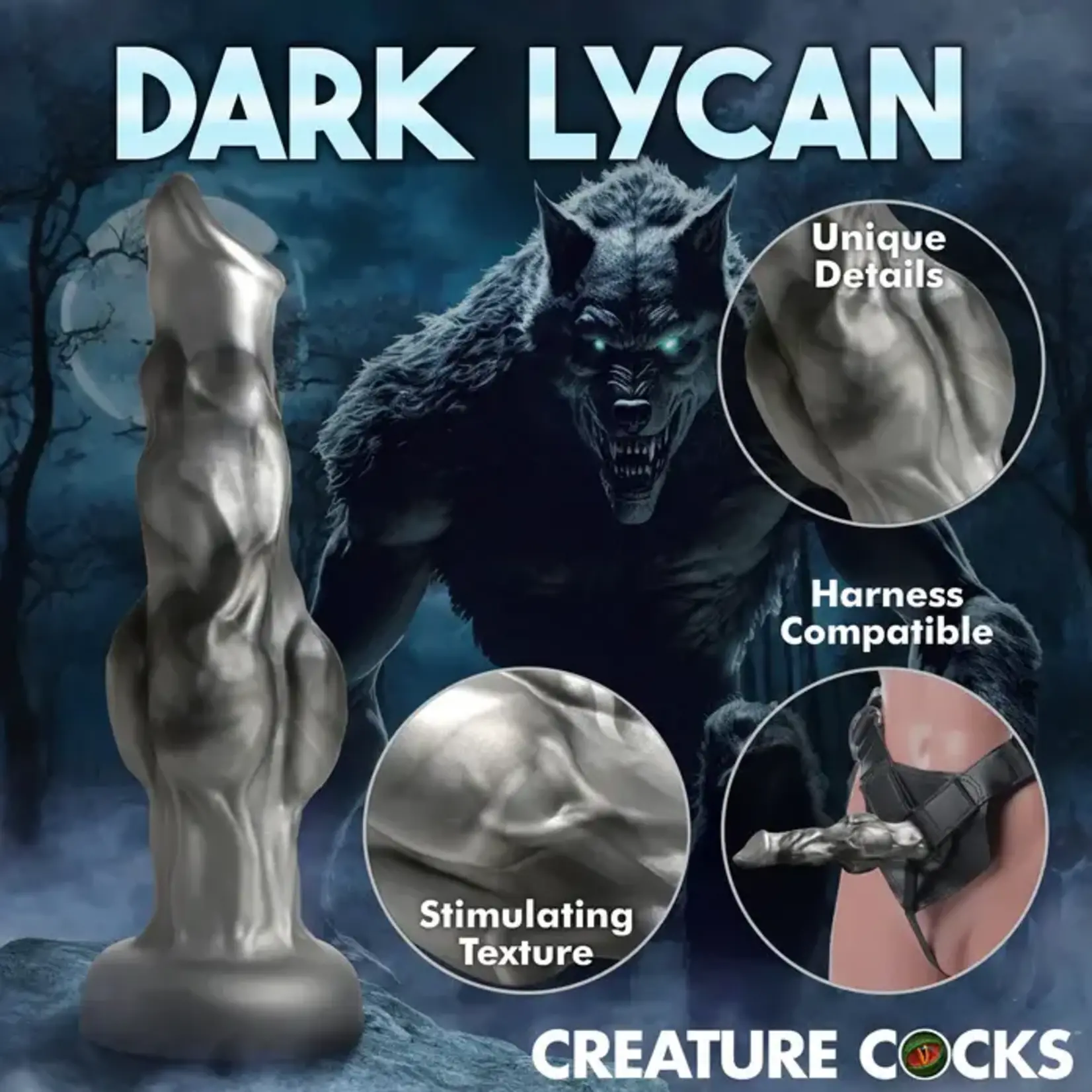 Night Prowler Silicone Dildo - Large - Silver/Black