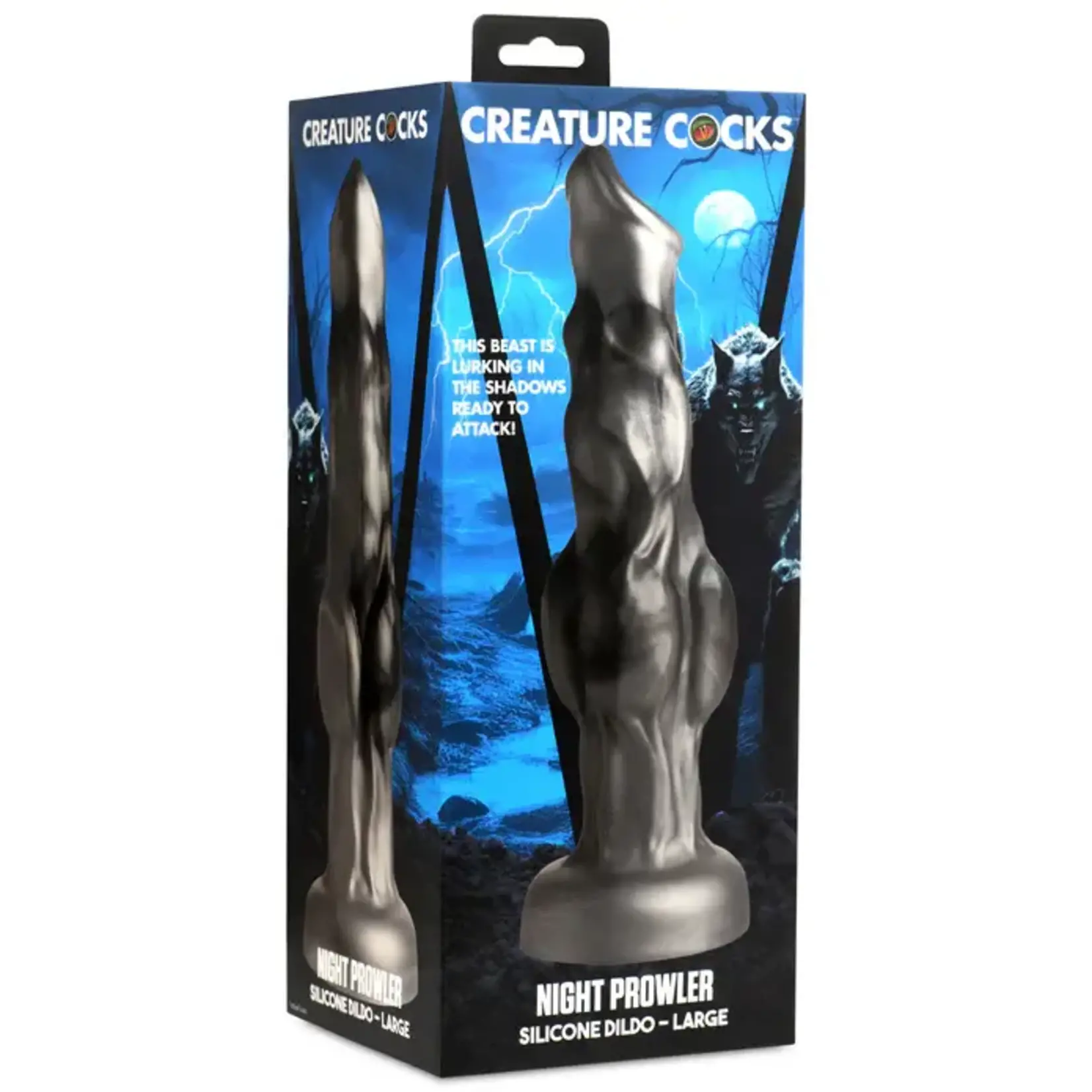 Night Prowler Silicone Dildo - Large - Silver/Black