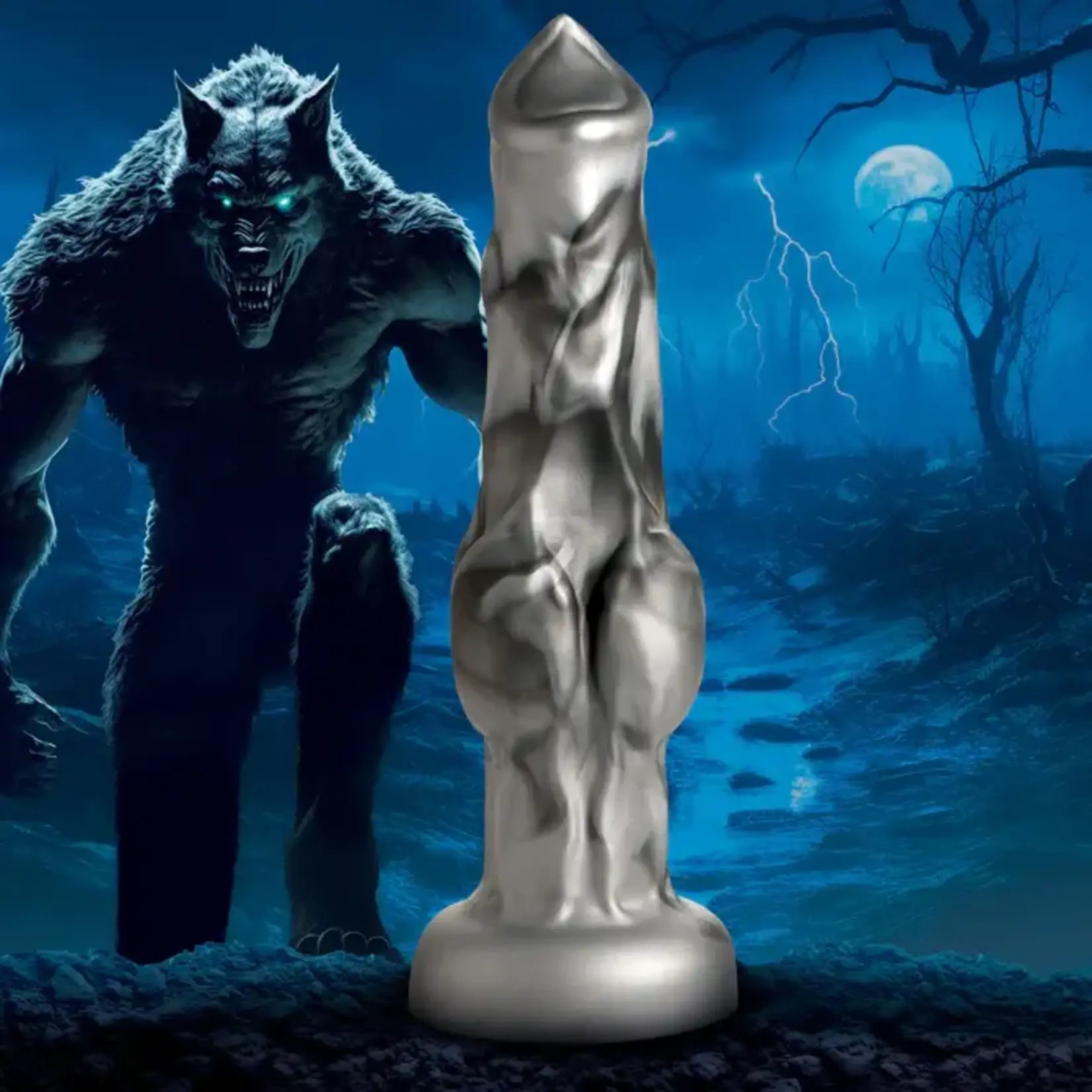 Night Prowler Silicone Dildo - Large - Silver/Black