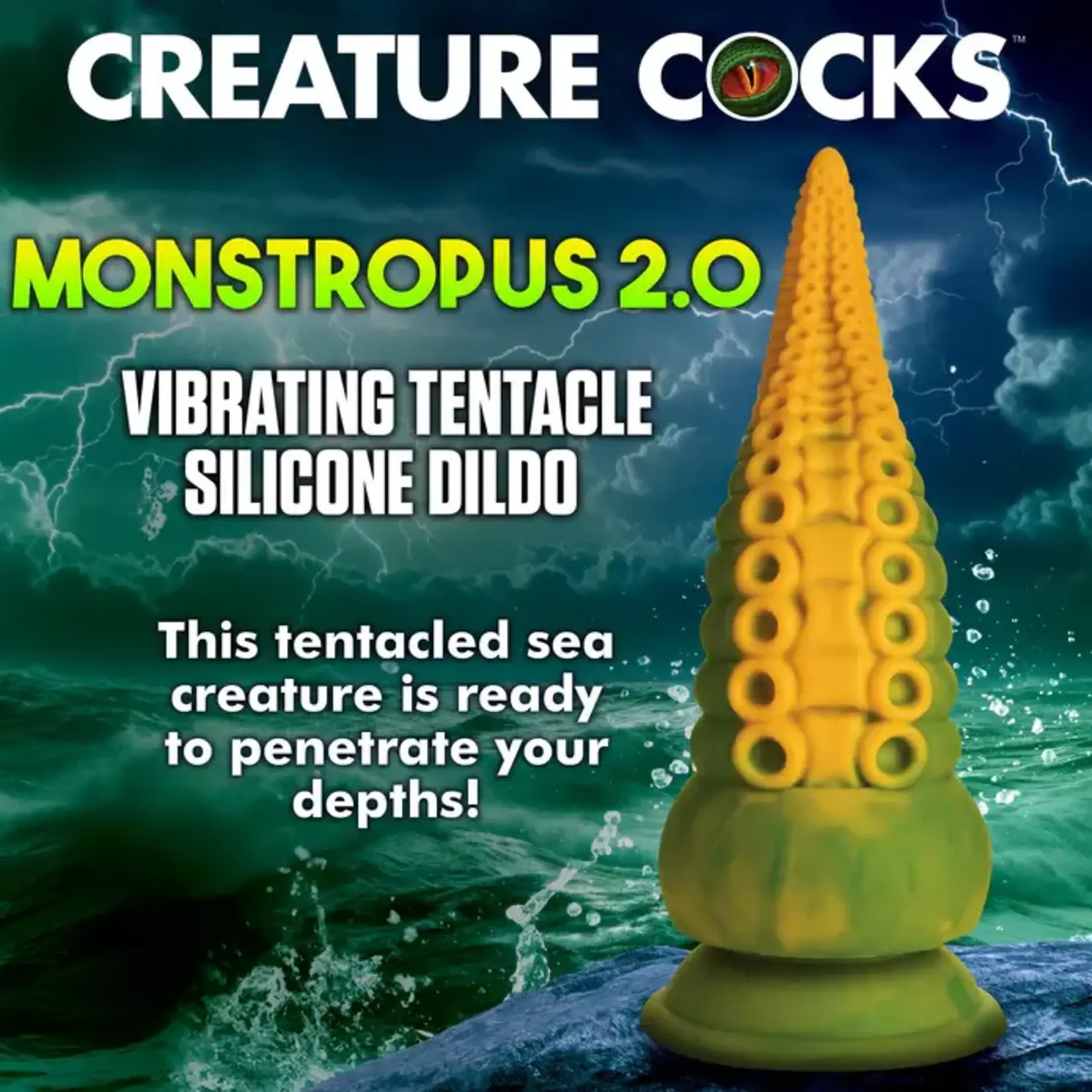 Creature Cocks Monstropus 2.0 Vibrating Tentacle Rechargeable Silicone Dildo - Yellow/Green