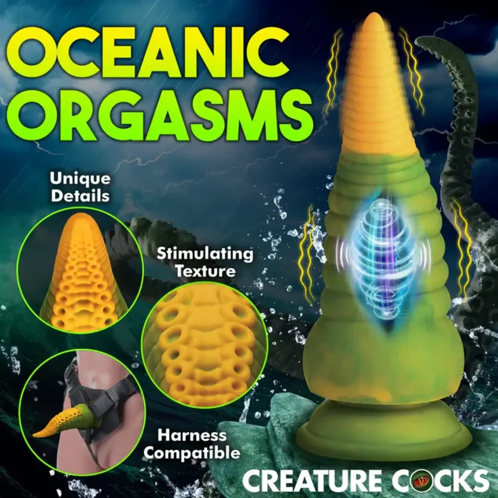 Creature Cocks Monstropus 2.0 Vibrating Tentacle Rechargeable Silicone Dildo - Yellow/Green