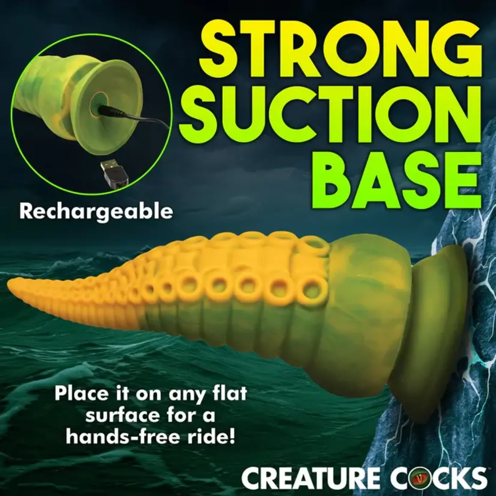 Creature Cocks Monstropus 2.0 Vibrating Tentacle Rechargeable Silicone Dildo - Yellow/Green