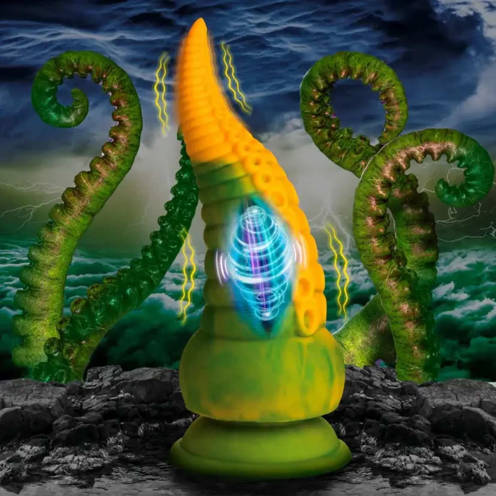 Creature Cocks Monstropus 2.0 Vibrating Tentacle Rechargeable Silicone Dildo - Yellow/Green