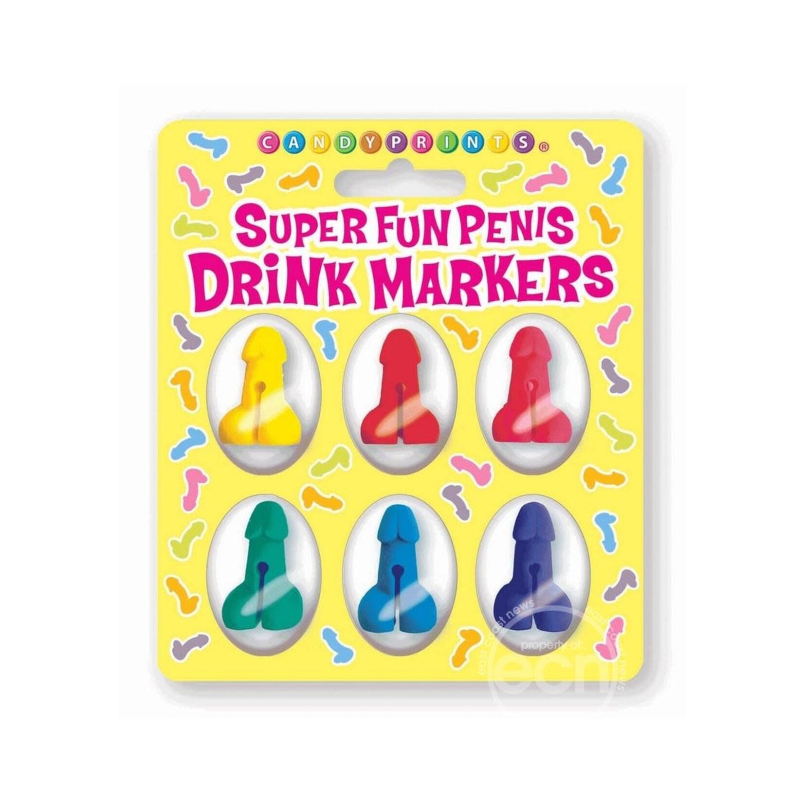 Candyprints Super Fun Penis Cocktail Markers (6 per Set) - Assorted Colors