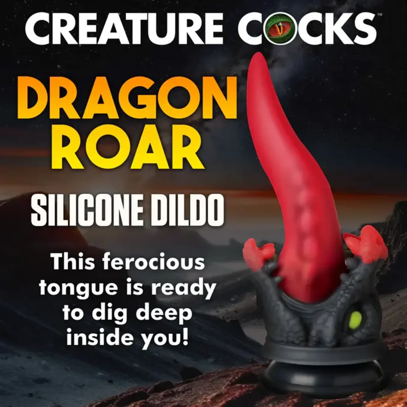 Creature Cock Dragon Roar Silicone Dildo - Red/Black