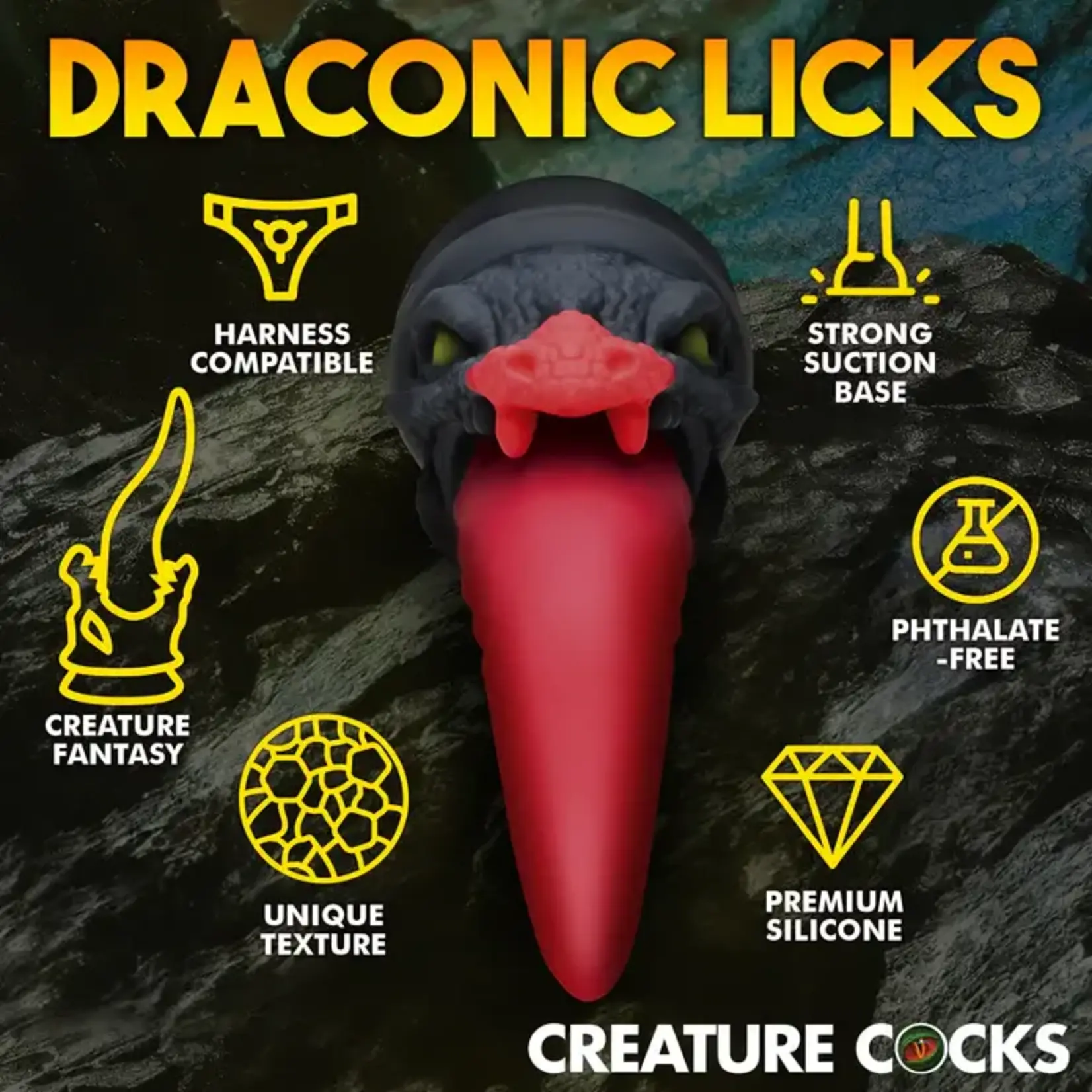 Creature Cock Dragon Roar Silicone Dildo - Red/Black