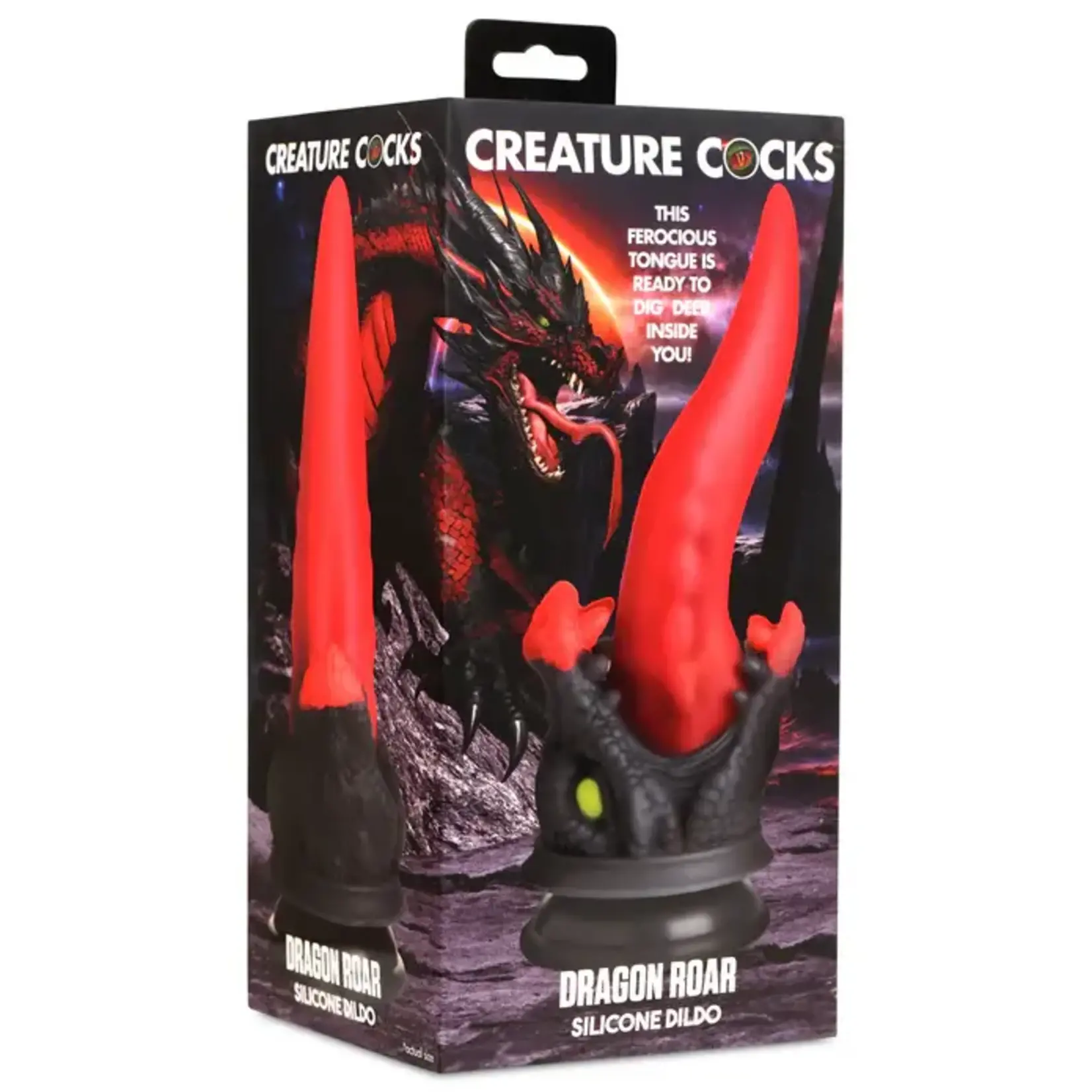 Creature Cock Dragon Roar Silicone Dildo - Red/Black