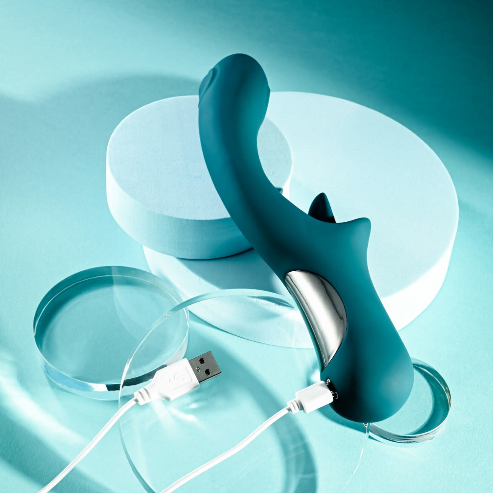 Playboy Harmony Rechargeable Silicone Vibrator with Clitoral Stimulator - Green