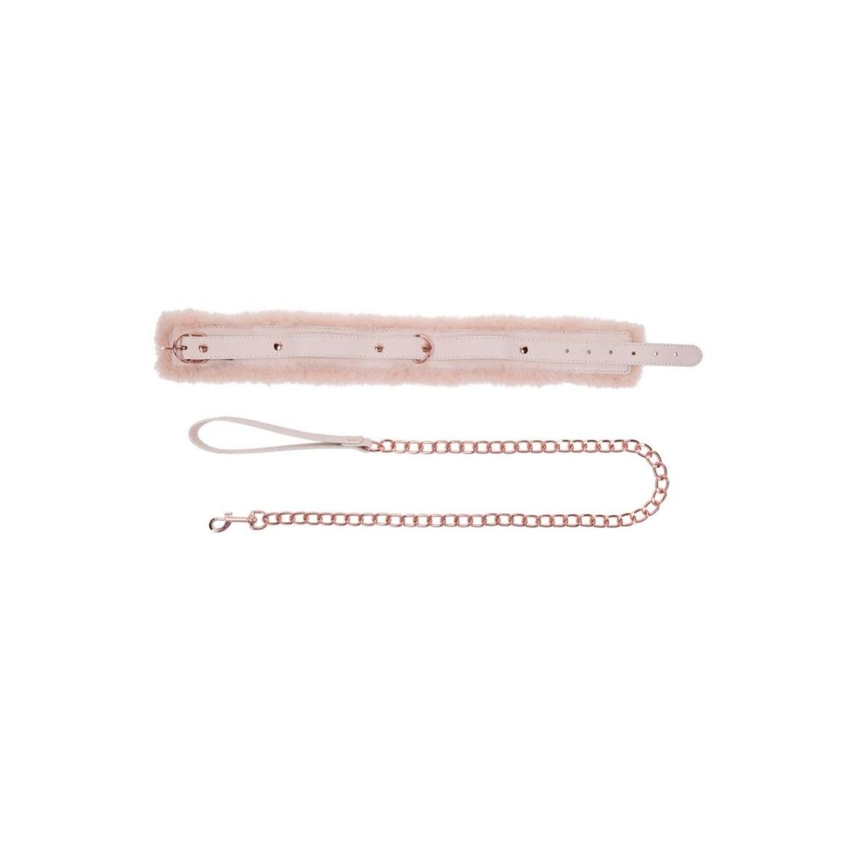 Sex & Mischief Peaches ‘n CreaMe Fur Collar & Leash - Ivory/Rose Gold
