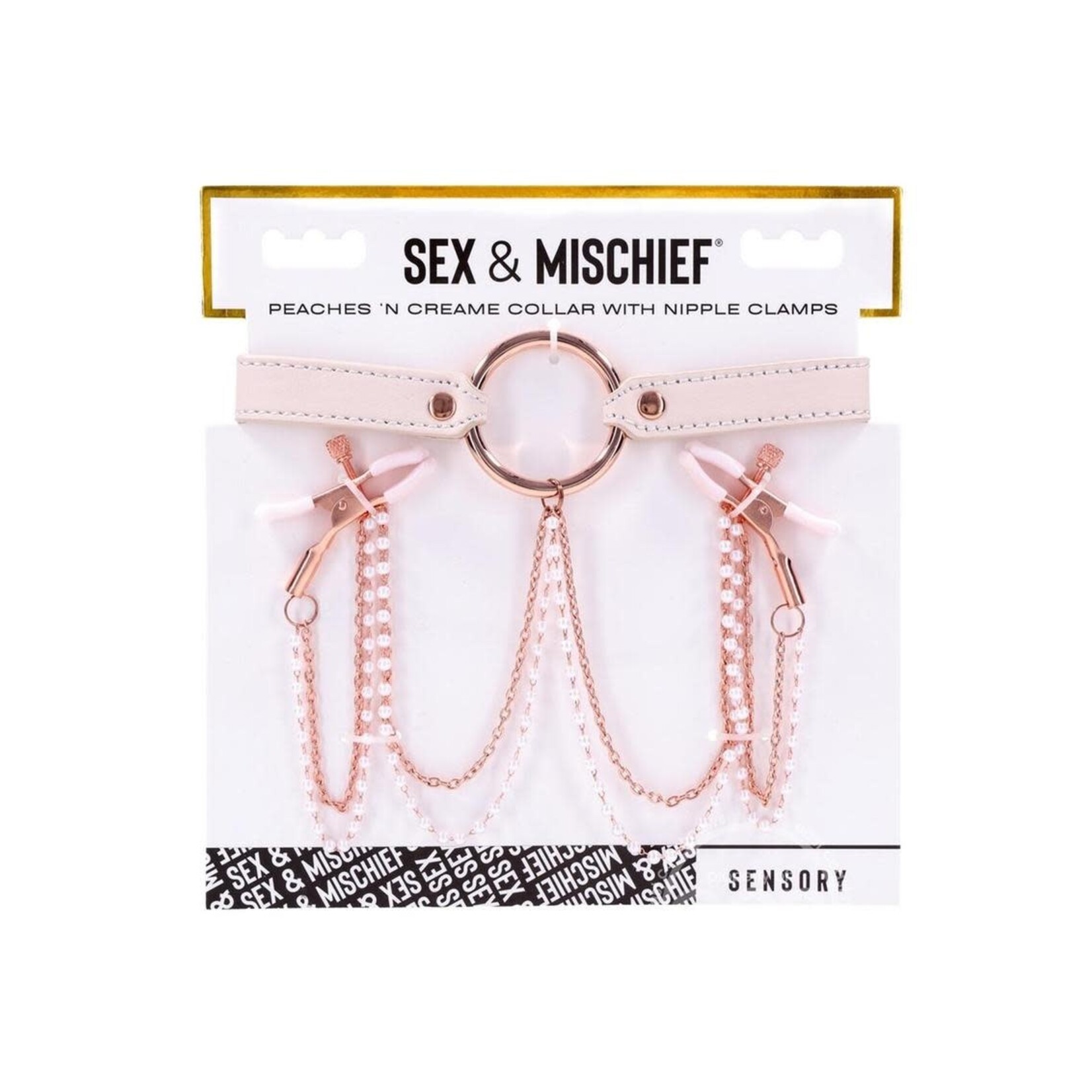 Sex & Miscielf Peaches 'n CreaMe Collar with Nipple Clamps - Ivory/Rose Gold