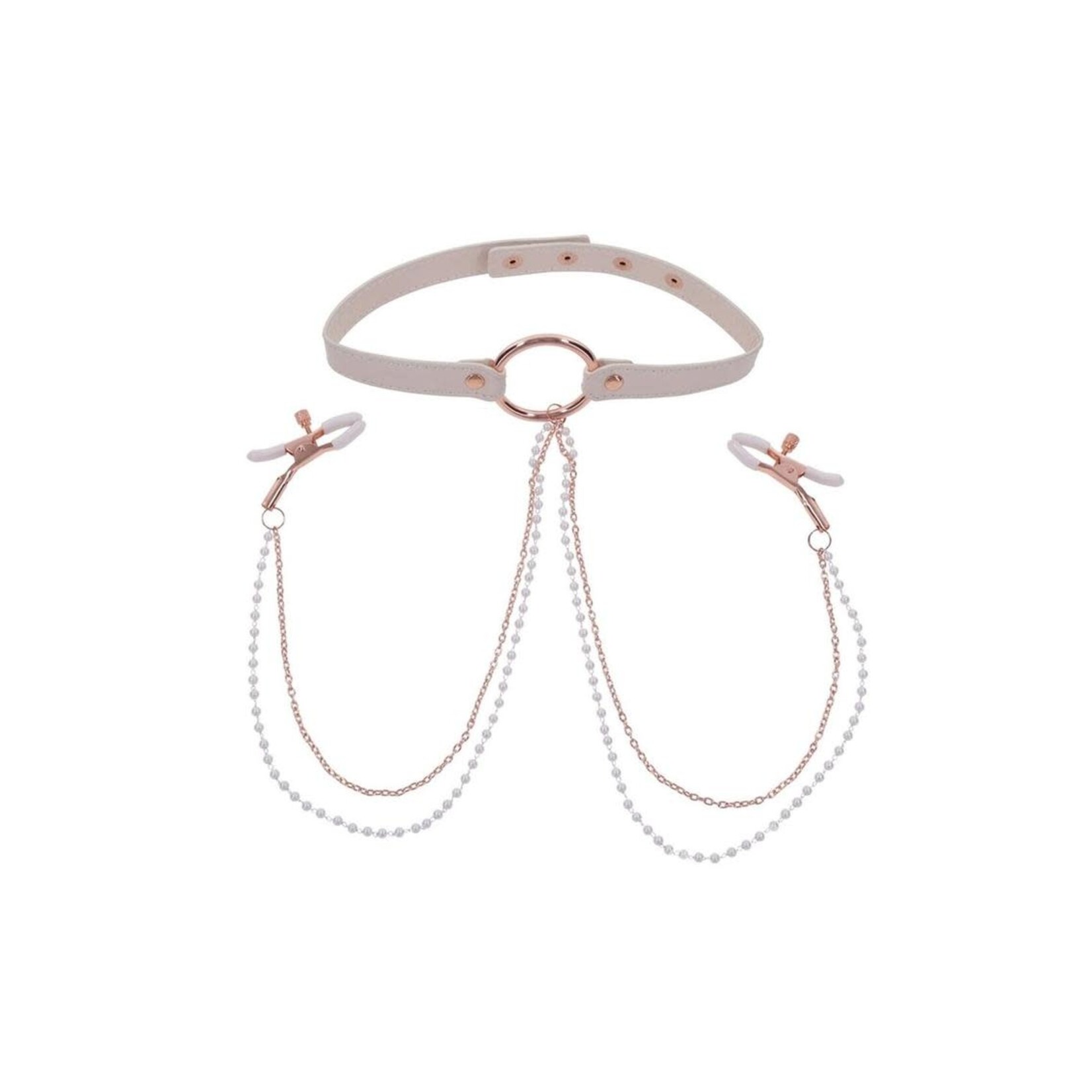 Sex & Miscielf Peaches 'n CreaMe Collar with Nipple Clamps - Ivory/Rose Gold