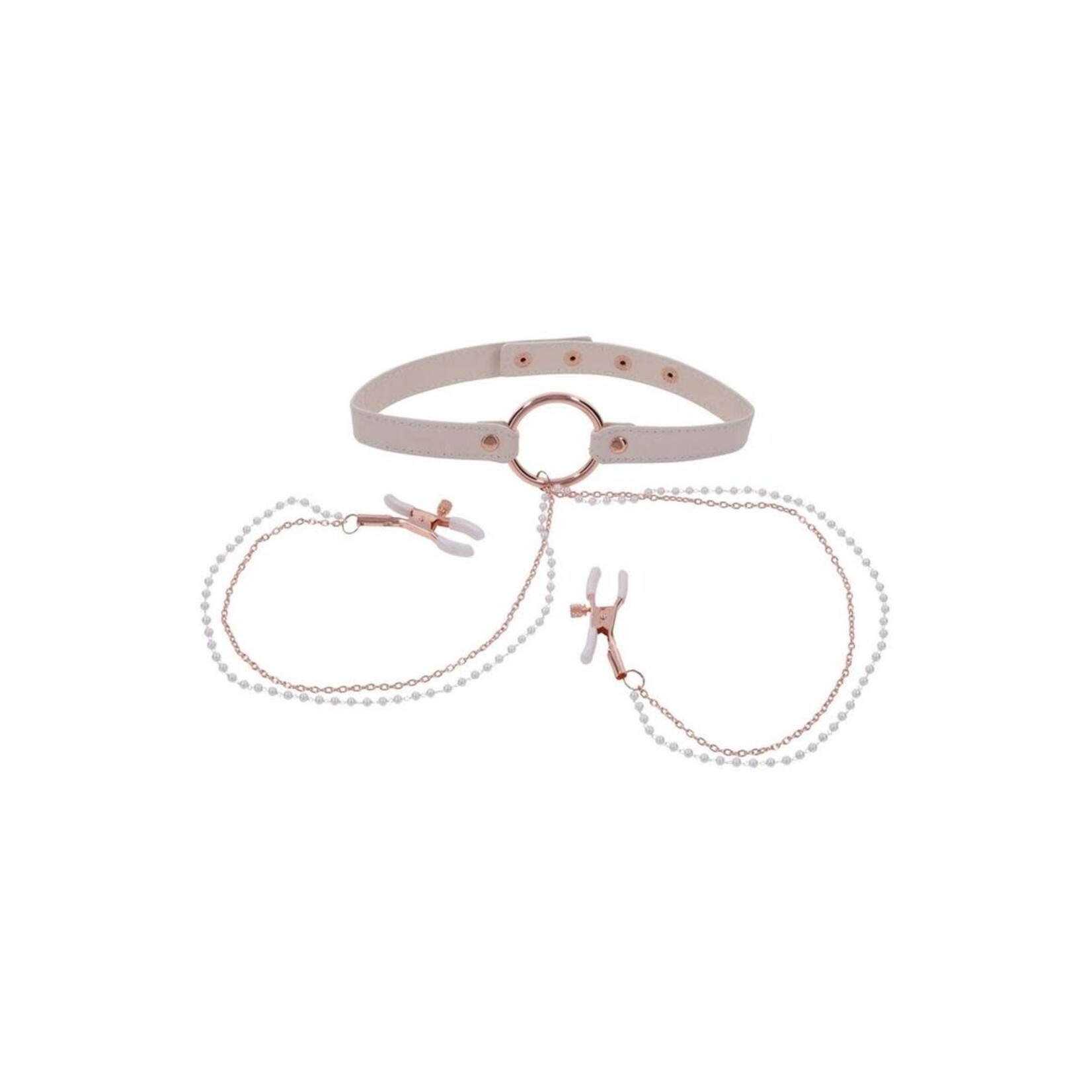 Sex & Miscielf Peaches 'n CreaMe Collar with Nipple Clamps - Ivory/Rose Gold