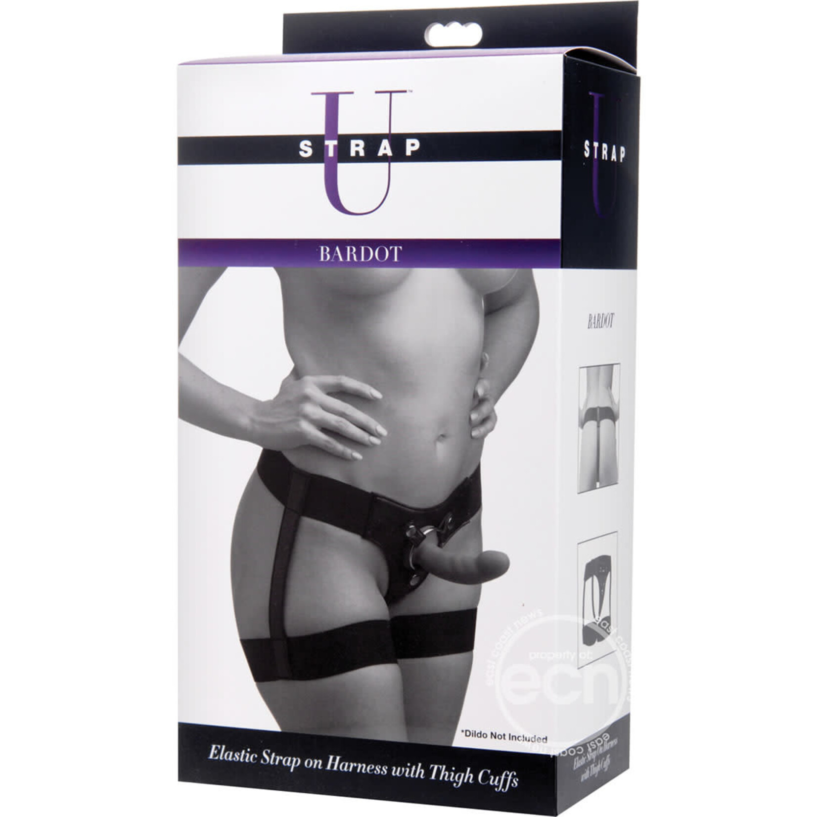 Strap U Bardot Elastic Strap On Harness With Thigh Cuffs - Black