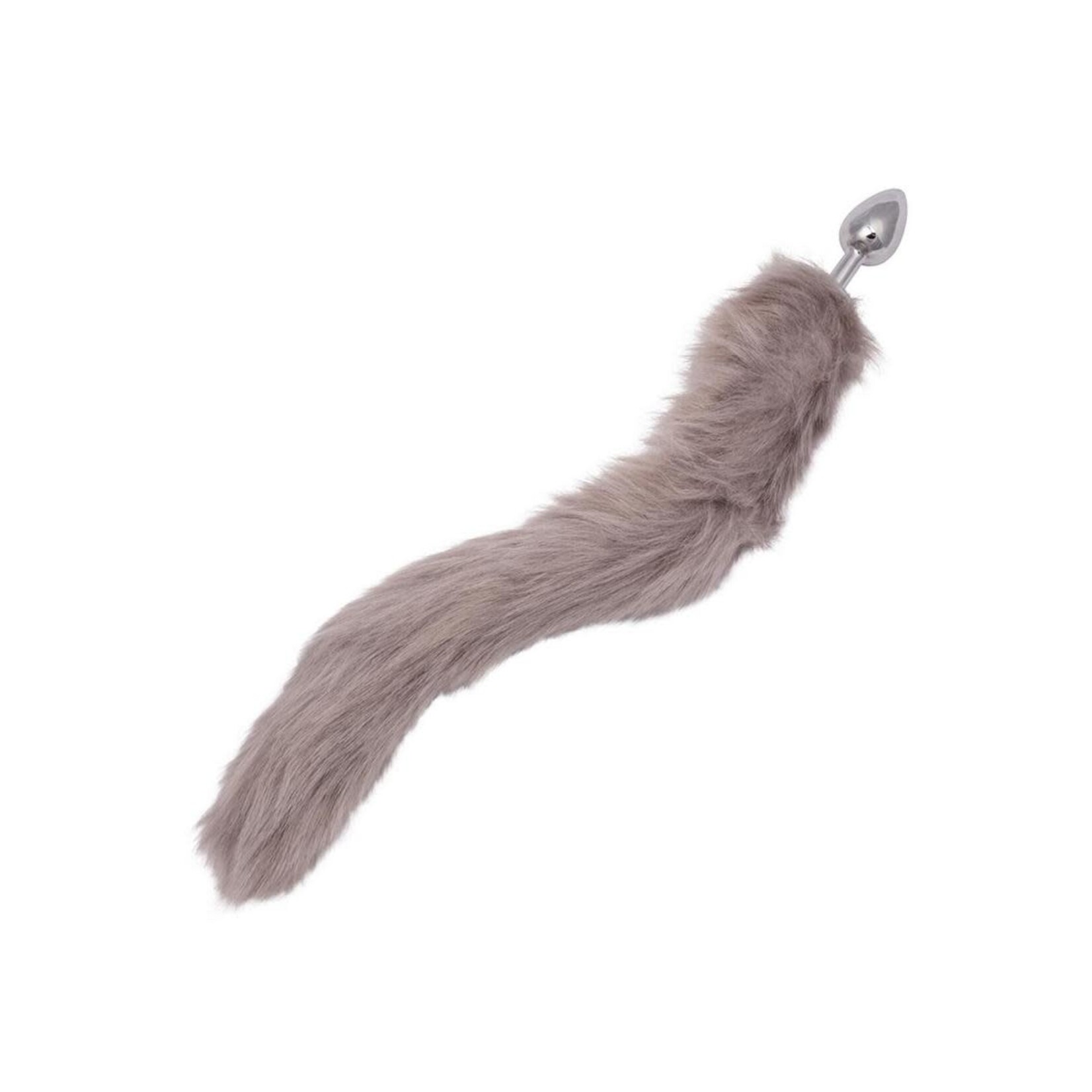 Running Wild Grey Tail Faux Fur Tail and Metallic Anal Plug - Grey