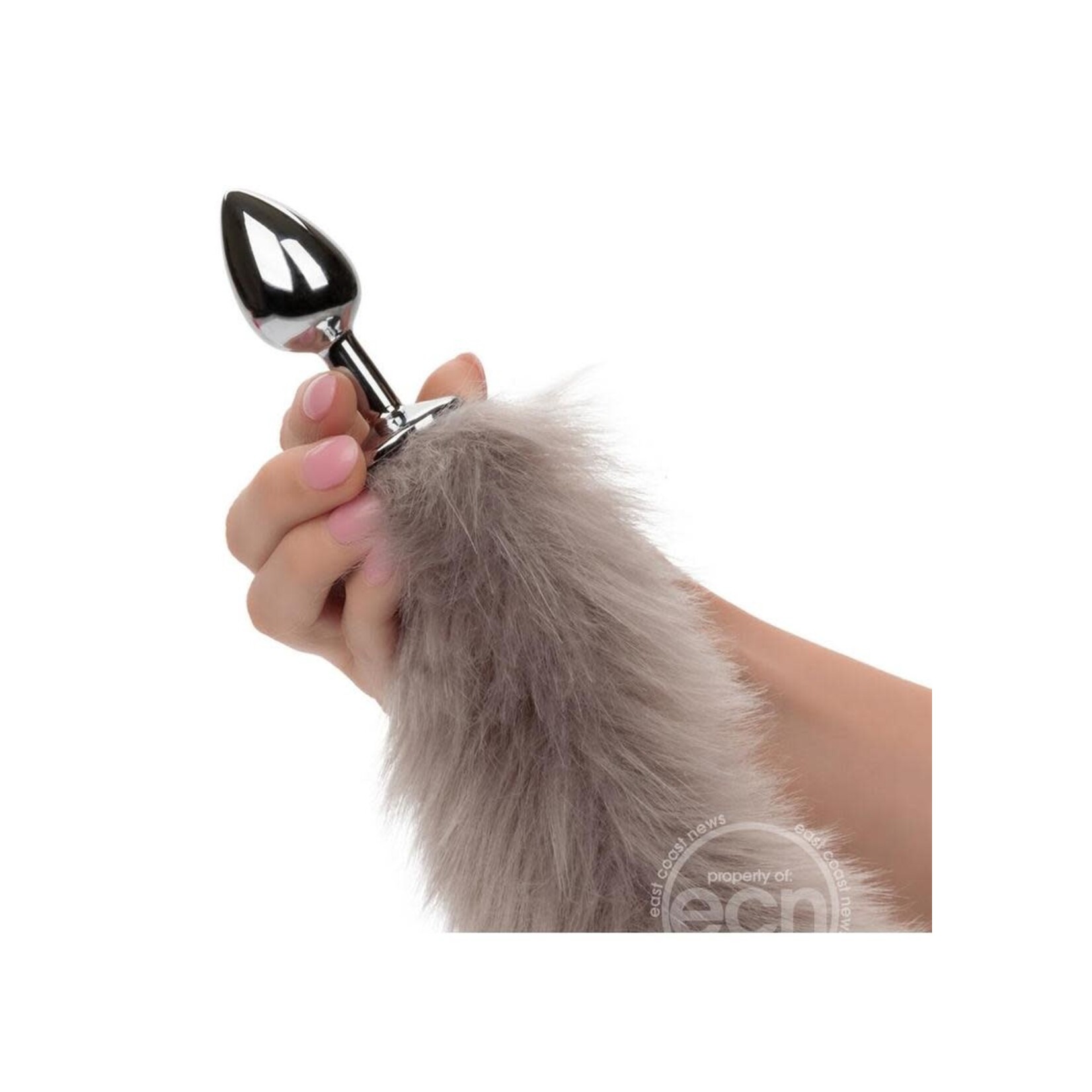 Running Wild Grey Tail Faux Fur Tail and Metallic Anal Plug - Grey