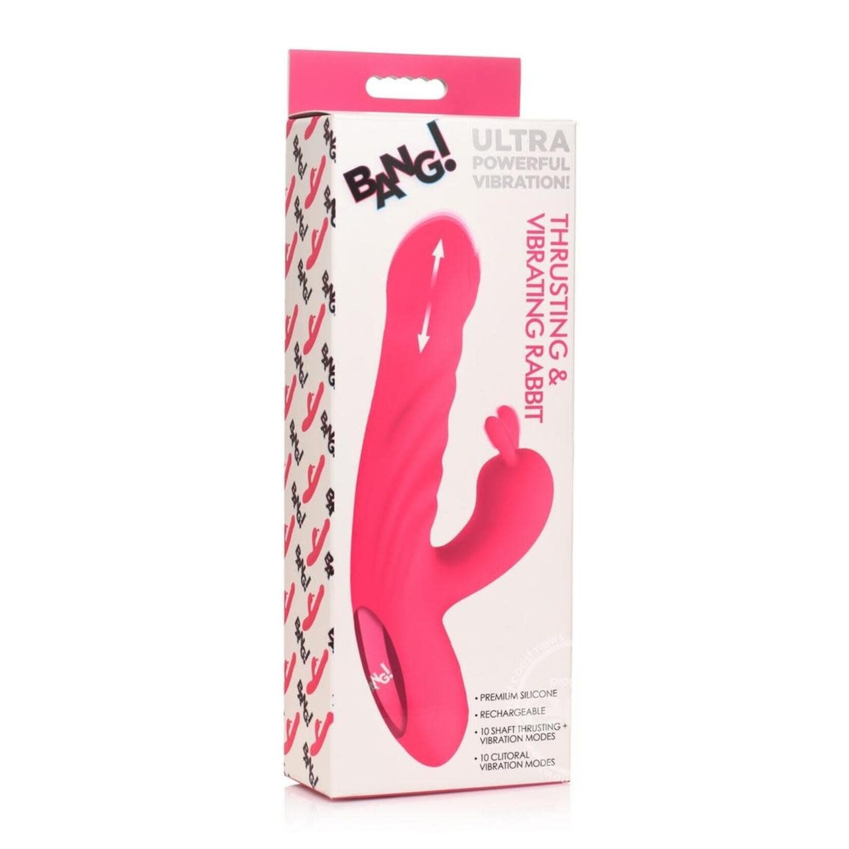 Bang! Thrusting & Vibrating Rechargeable Silicone Rabbit Vibrator - Pink
