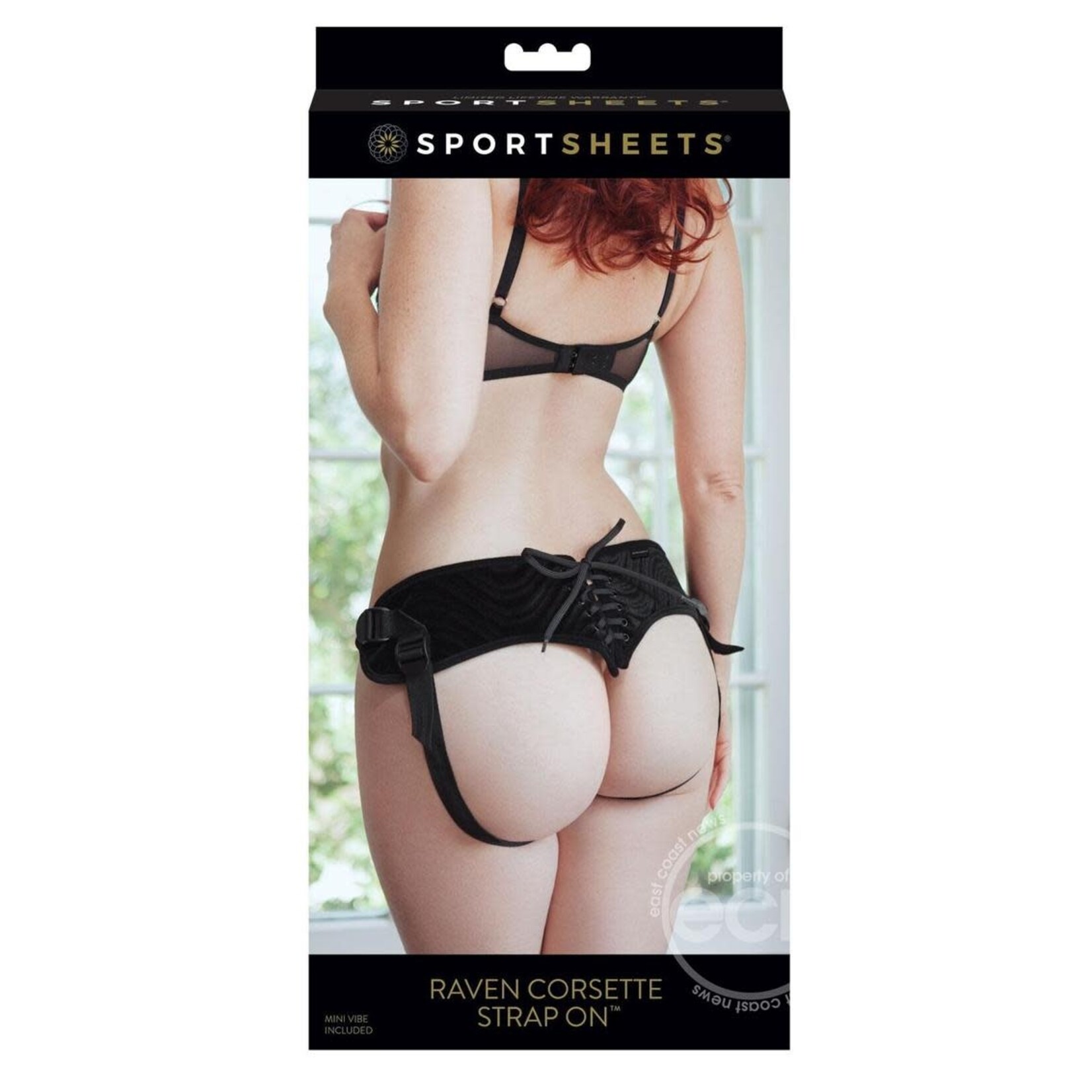 Sportsheets Vibrating Raven Corsette Strap-On Adjustable Harness - Black