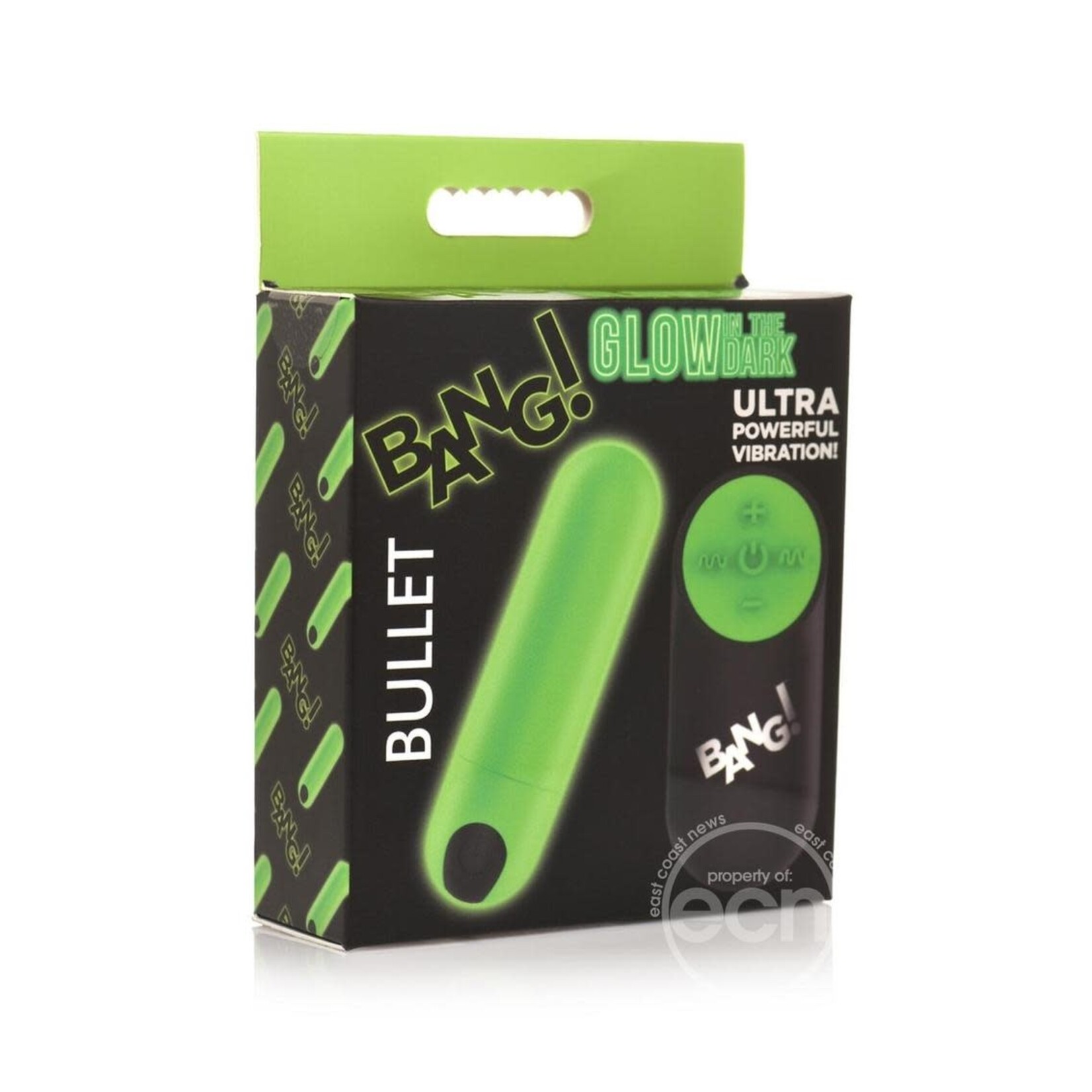 Bang! 28X Glow in The Dark Rechargeable Silicone Bullet with Remote - Green