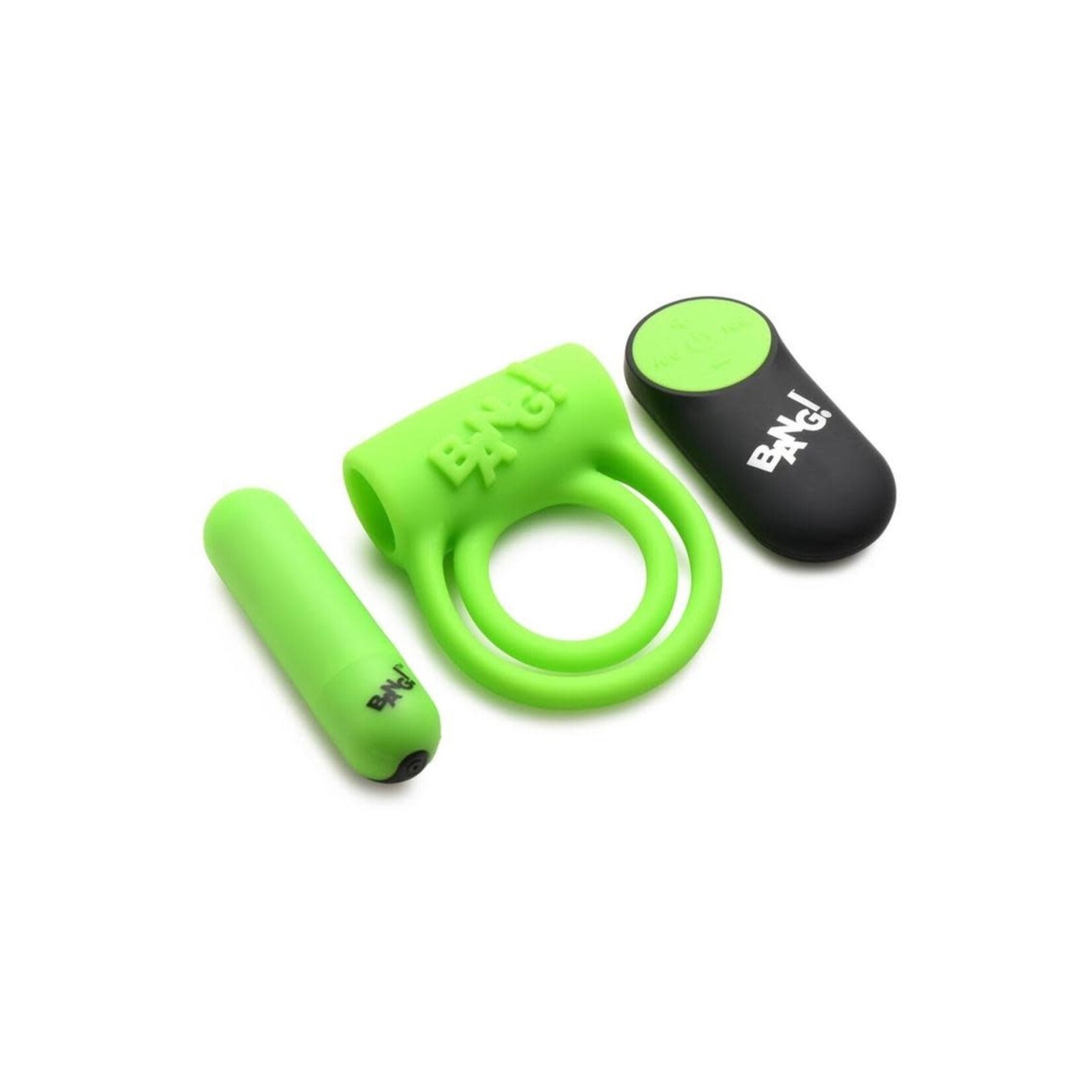 Bang! 28X Glow in The Dark Rechargeable Silicone Cock Ring with Remote - Green