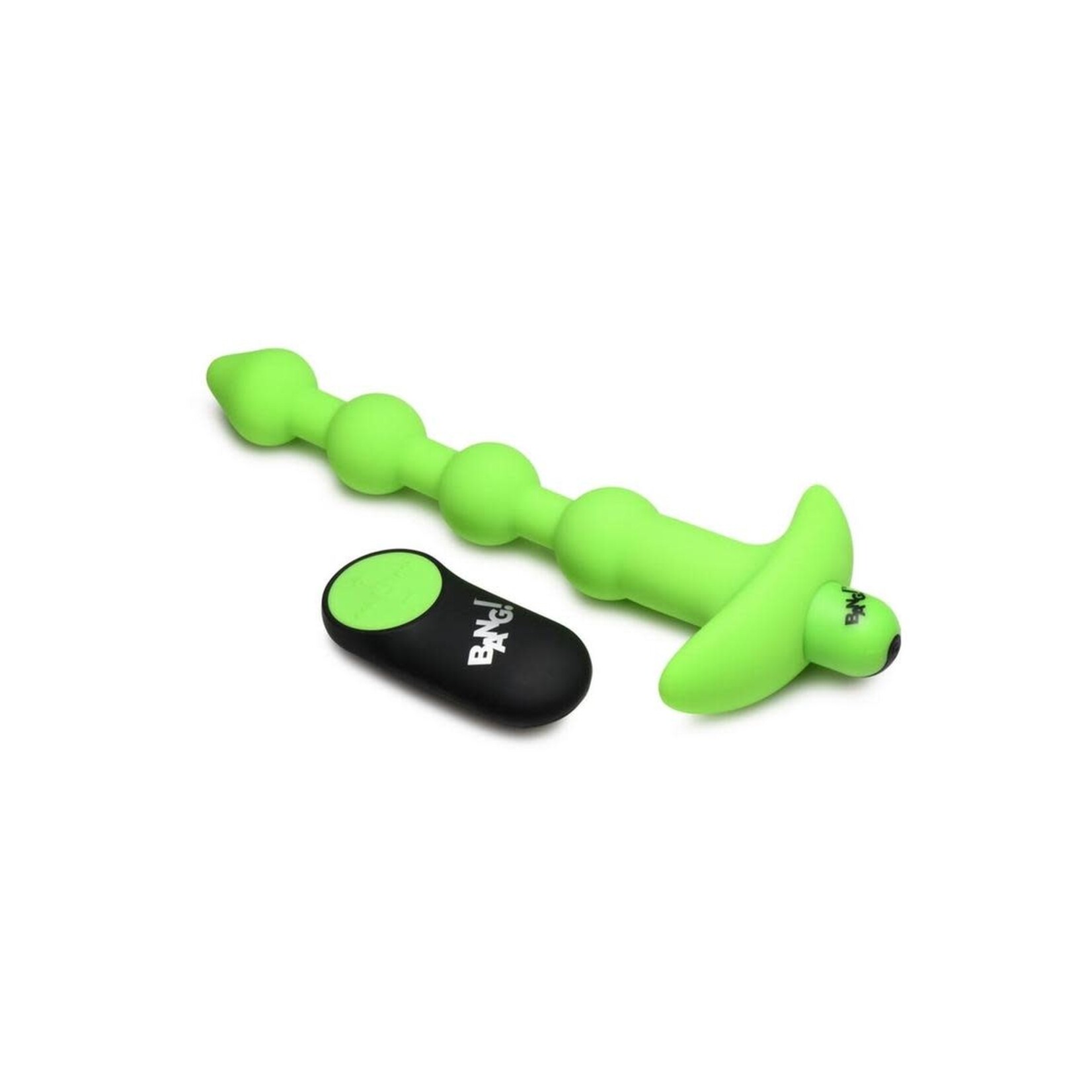 Bang! 28X Glow in the Dark Silicone Rechargeable Anal Beads with Remote - Green