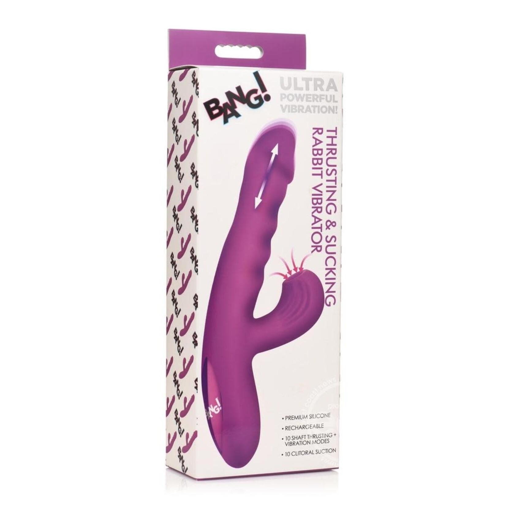 Bang! Thrusting & Sucking Rechargeable Silicone Rabbit Vibrator - Purple
