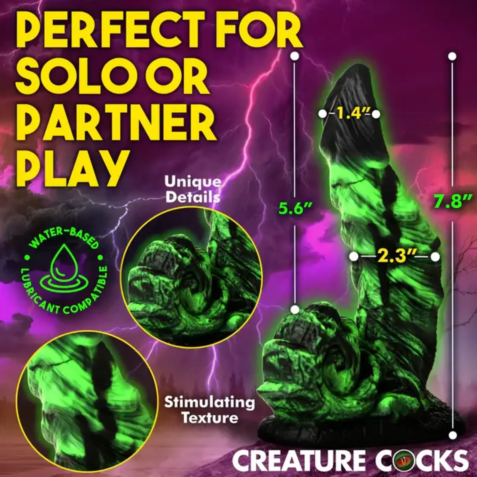 Creature Cocks Glowzilla Glow In The Dark Silicone Dildo - Green/Black