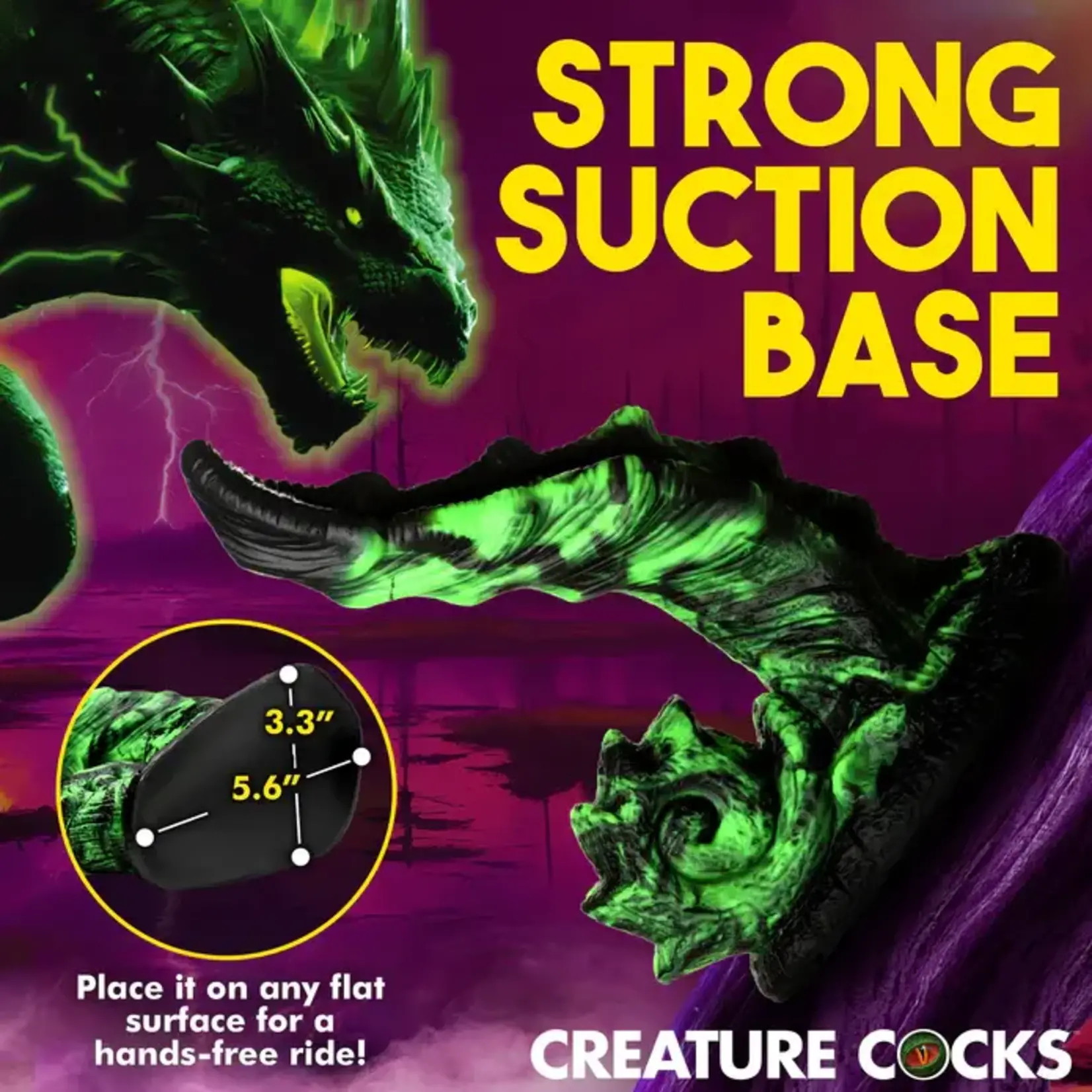 Creature Cocks Glowzilla Glow In The Dark Silicone Dildo - Green/Black