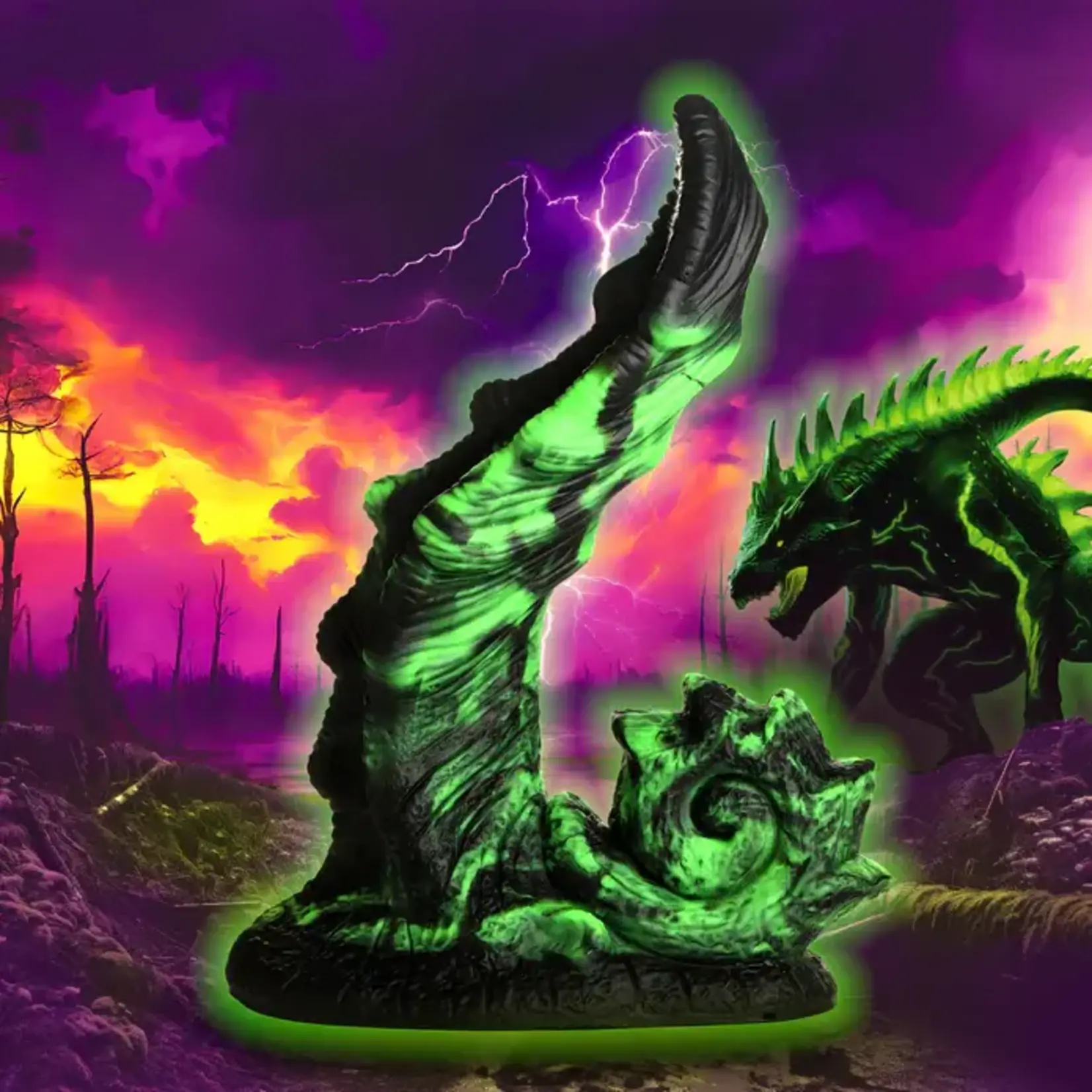 Creature Cocks Glowzilla Glow In The Dark Silicone Dildo - Green/Black
