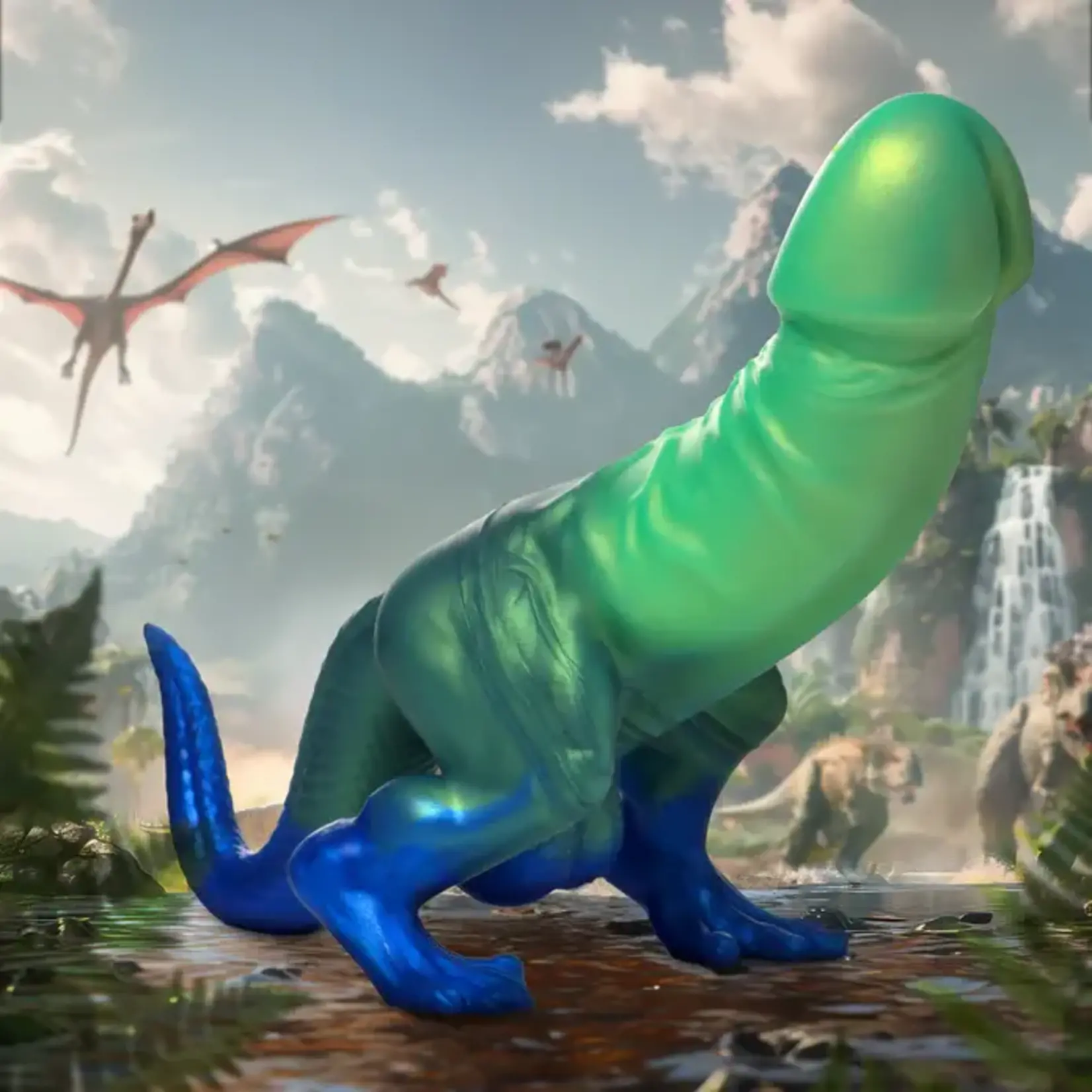 Creature Cocks Jurassic Dock Dinosaur Silicone Dildo - Green/Blue
