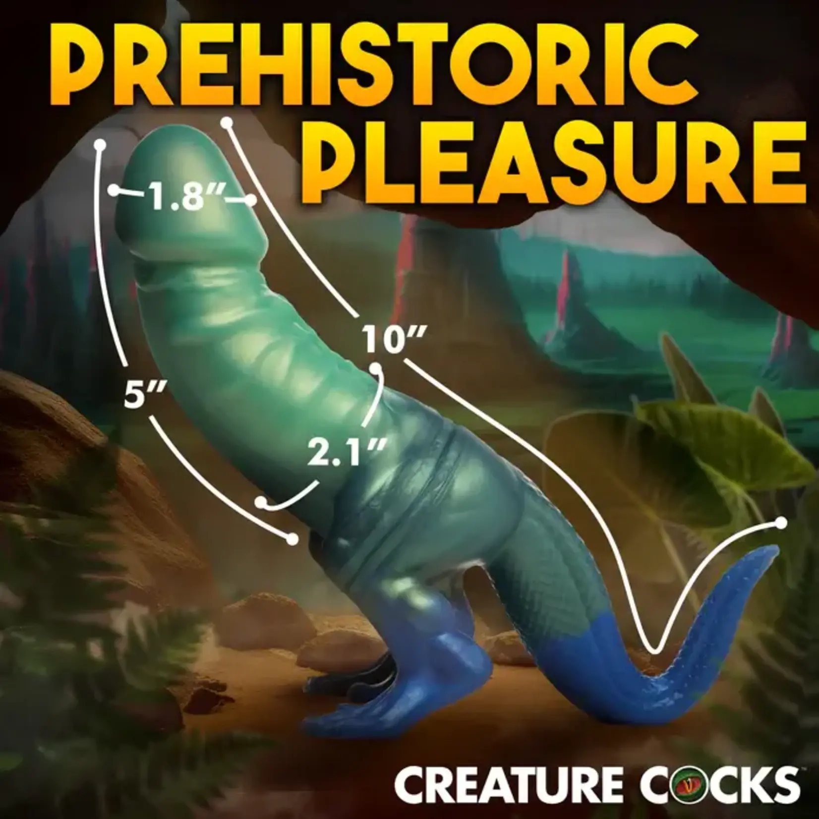 Creature Cocks Jurassic Dock Dinosaur Silicone Dildo - Green/Blue